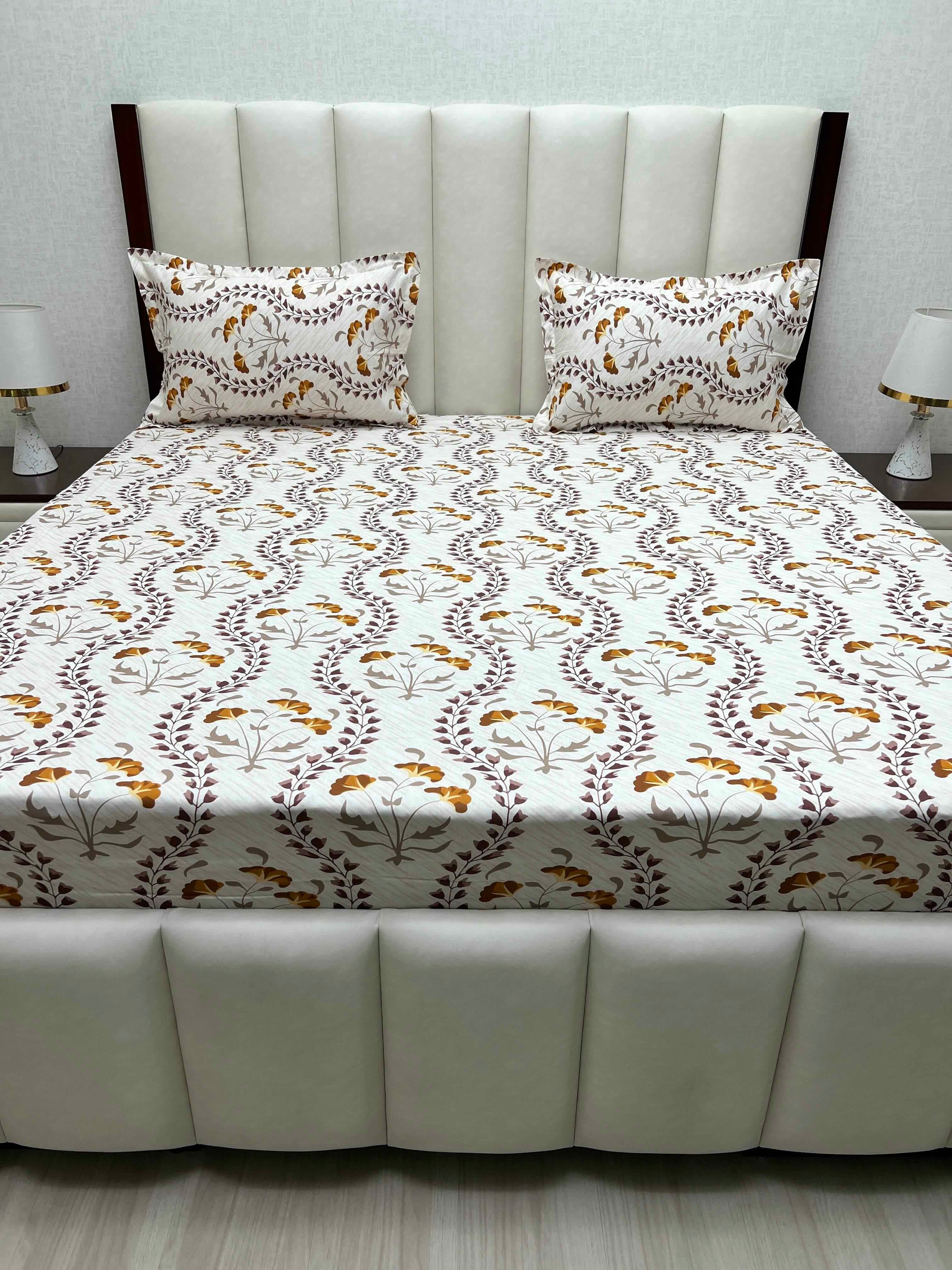 A-3738 - Pure Cotton 180 TC Super King Size Double Bedsheet (274X304) with Two Pillow Covers (50X76)