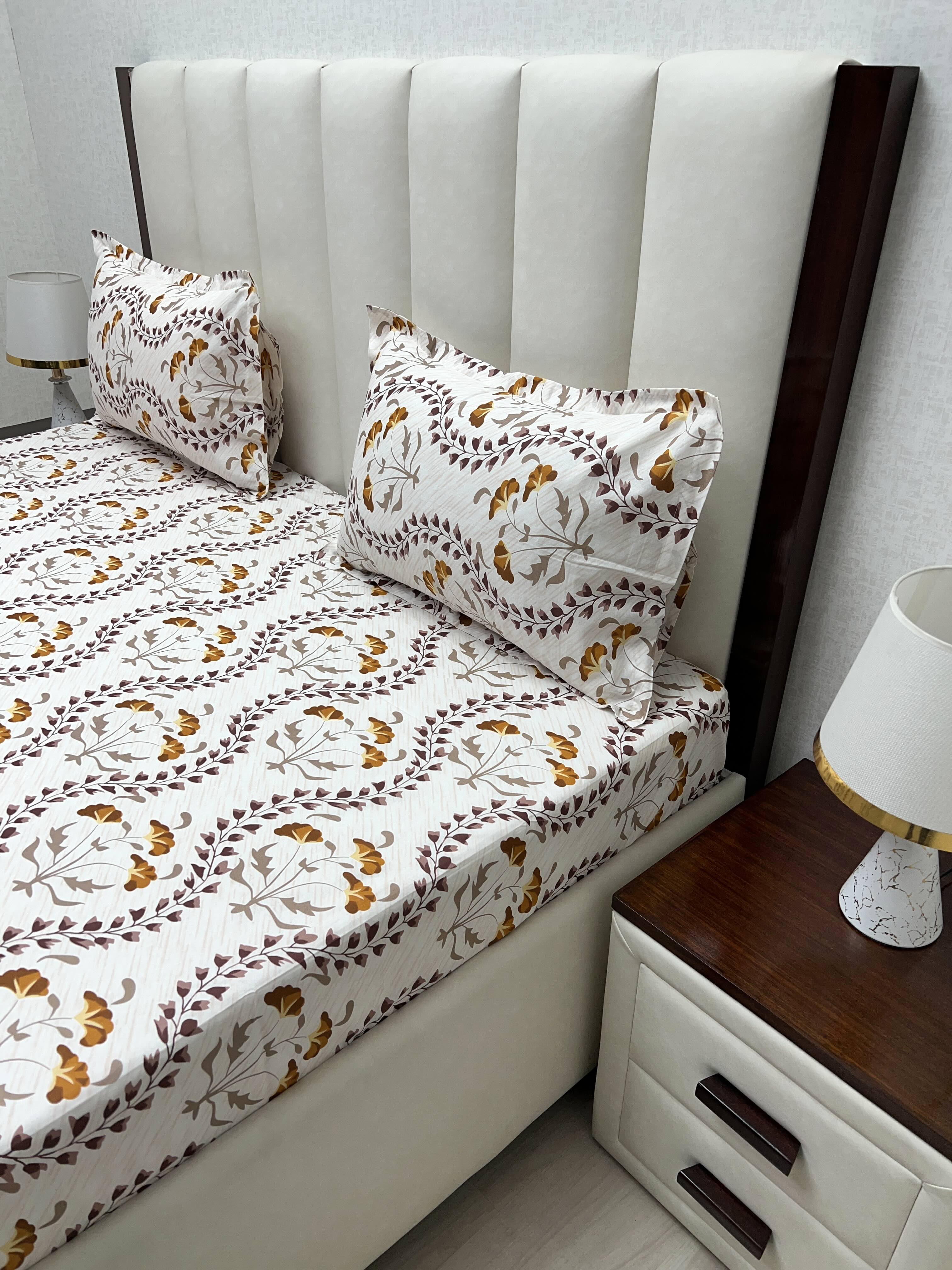 A-3738 - Pure Cotton 180 TC Super King Size Double Bedsheet (274X304) with Two Pillow Covers (50X76)