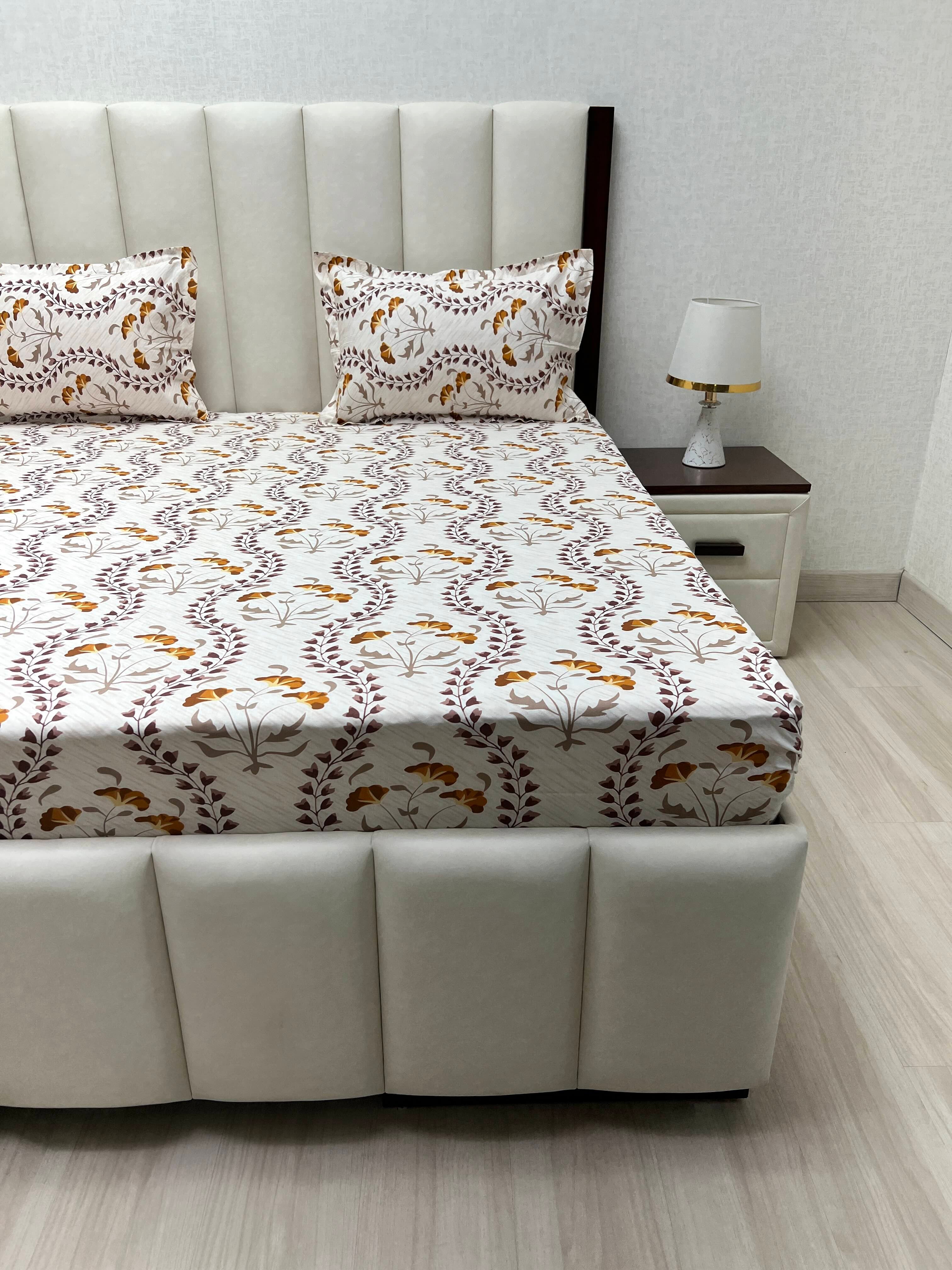 A-3738 - Pure Cotton 180 TC Super King Size Double Bedsheet (274X304) with Two Pillow Covers (50X76)