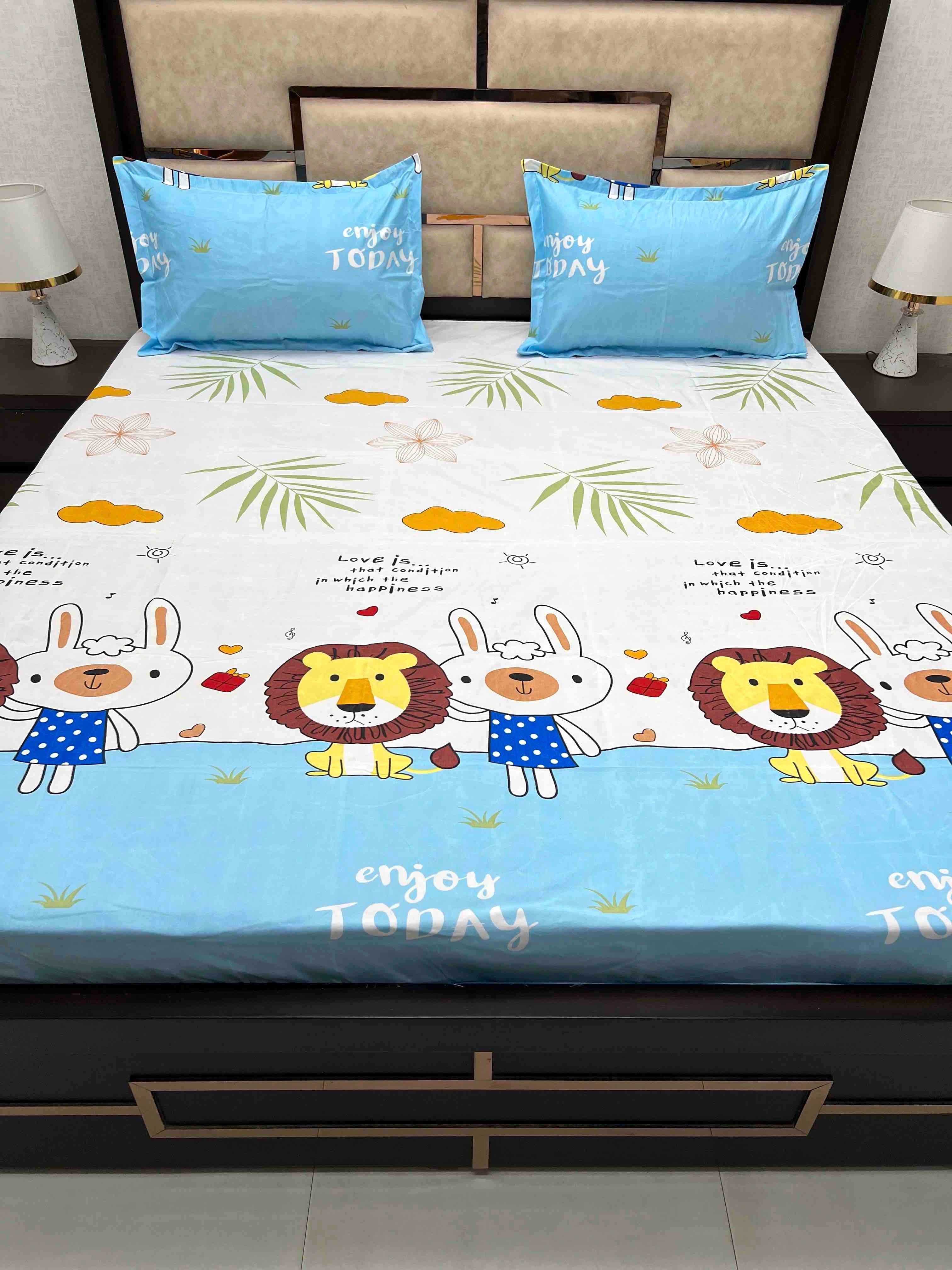 Kids Collection Pure Decor Poly Cotton 130 GSM Queen Size Double Bedsheet (228X243) with Two Pillow Covers (45X68)