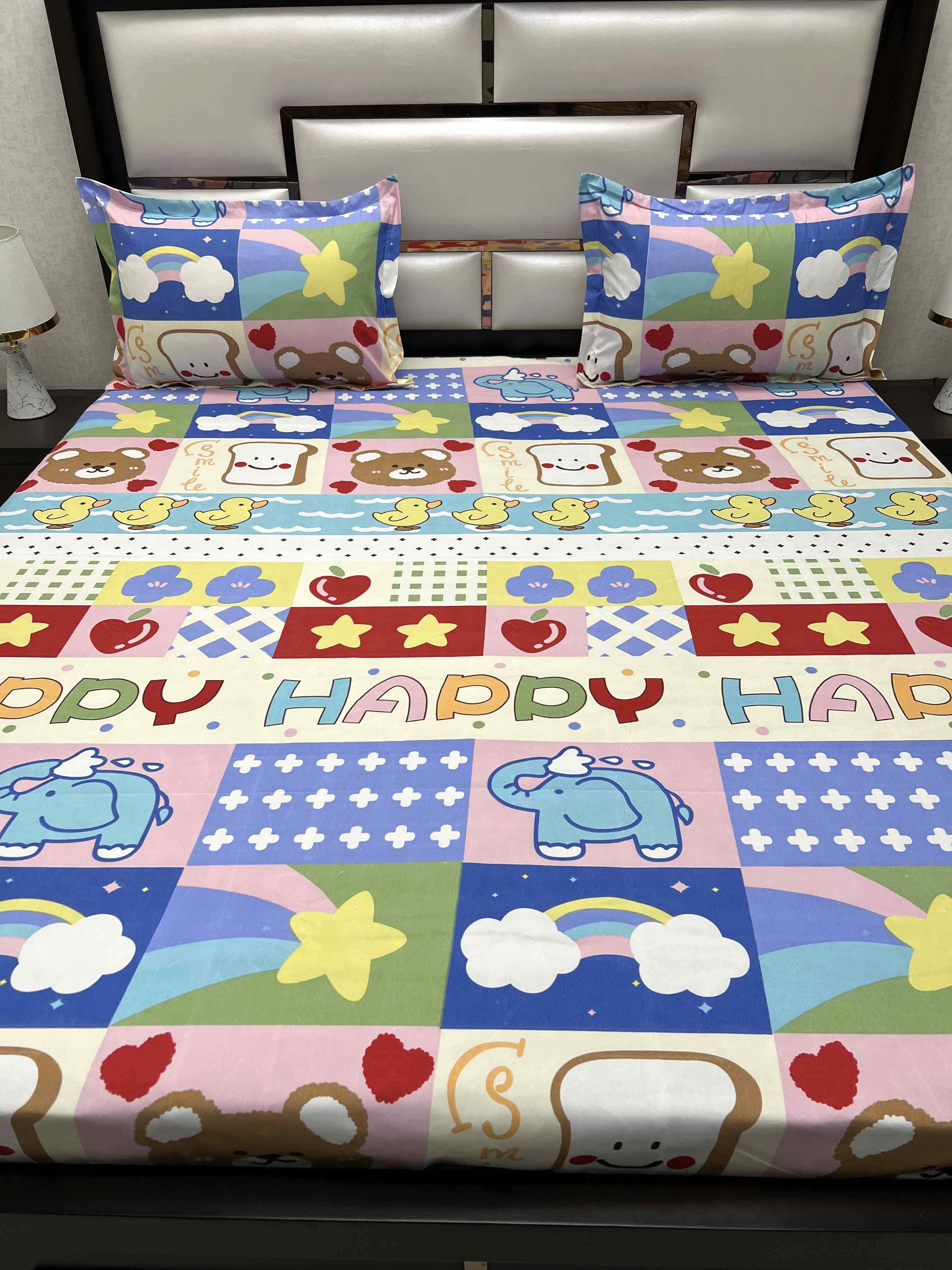 A-3750 - Poly Cotton 130 GSM Queen Size Double Bedsheet (228X243) with Two Pillow Covers (45X68)