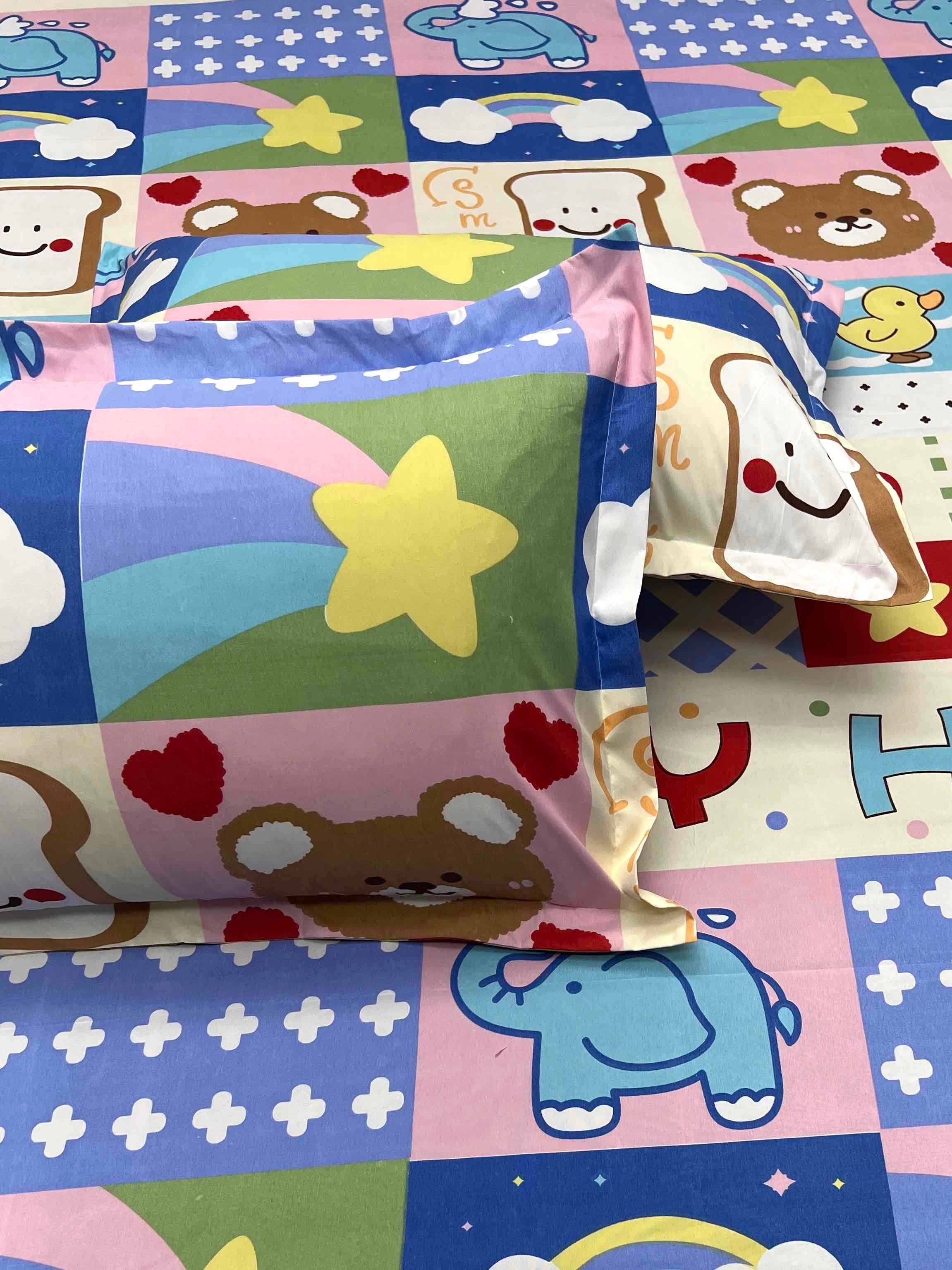 A-3750 - Poly Cotton 130 GSM Queen Size Double Bedsheet (228X243) with Two Pillow Covers (45X68)