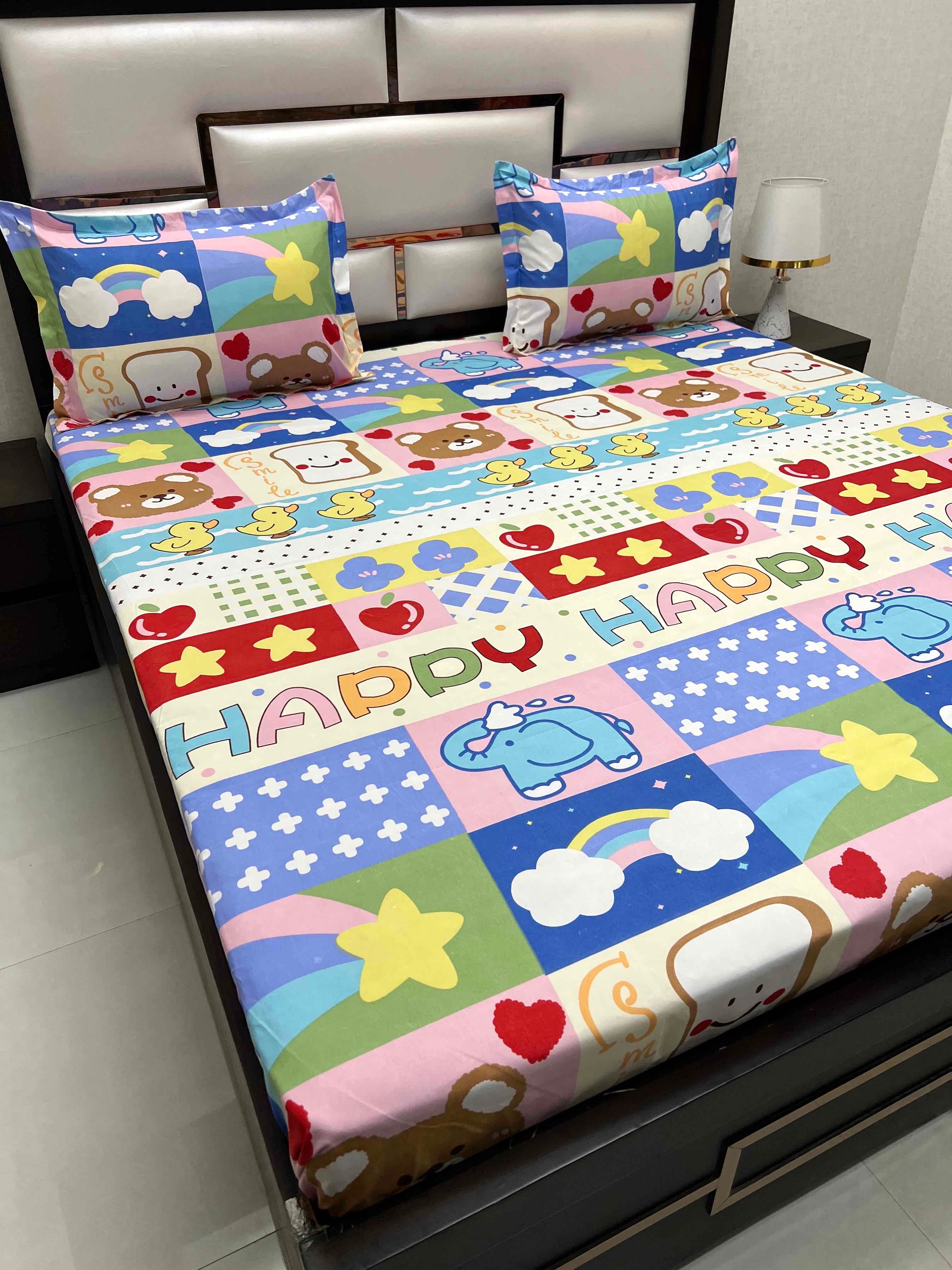 A-3750 - Poly Cotton 130 GSM Queen Size Double Bedsheet (228X243) with Two Pillow Covers (45X68)