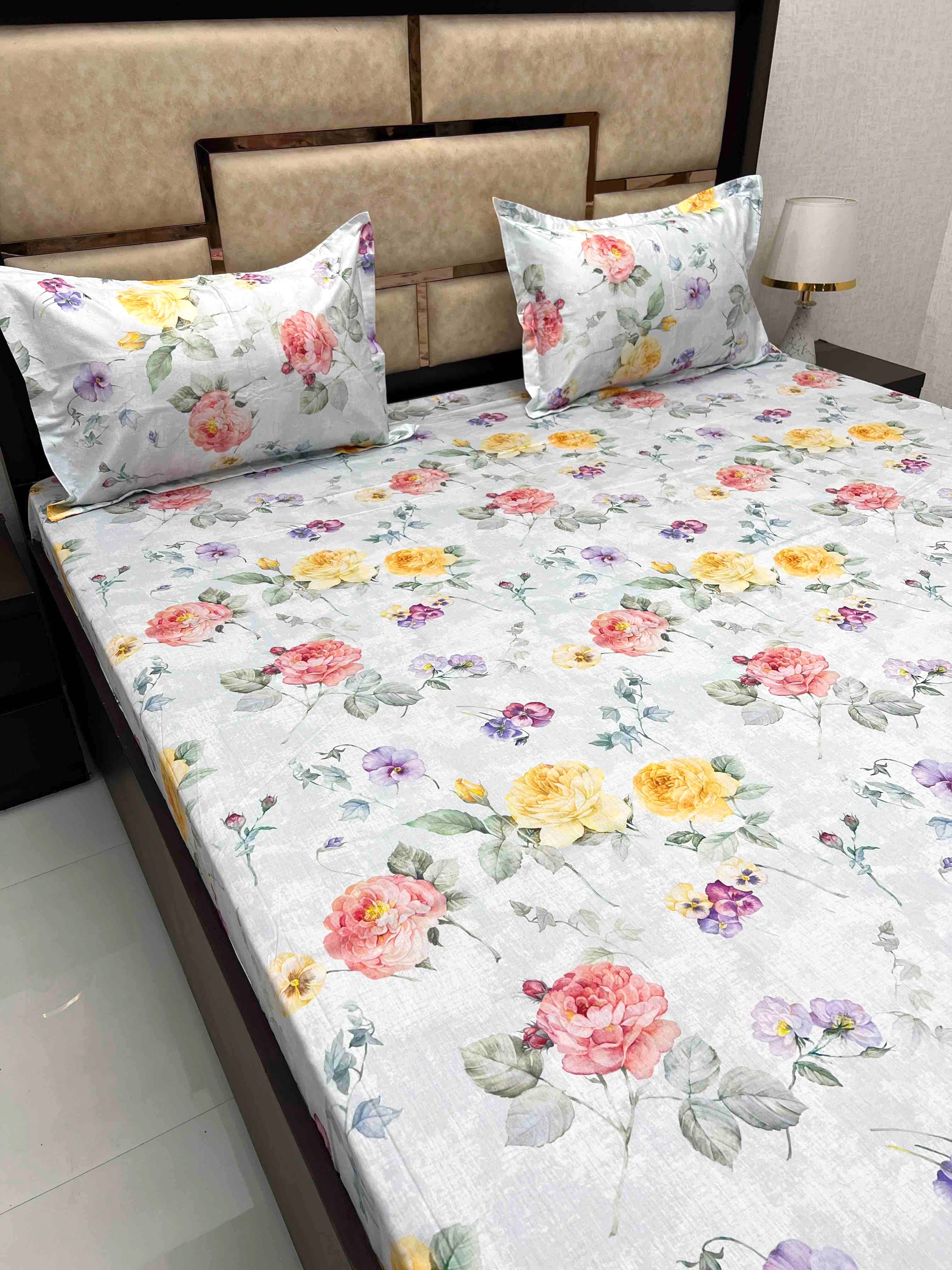 Divine Collection Pure Decor Pure Cotton 500 TC Super King Size Double Bedsheet (304X304) with Two Pillow Covers (50X76)