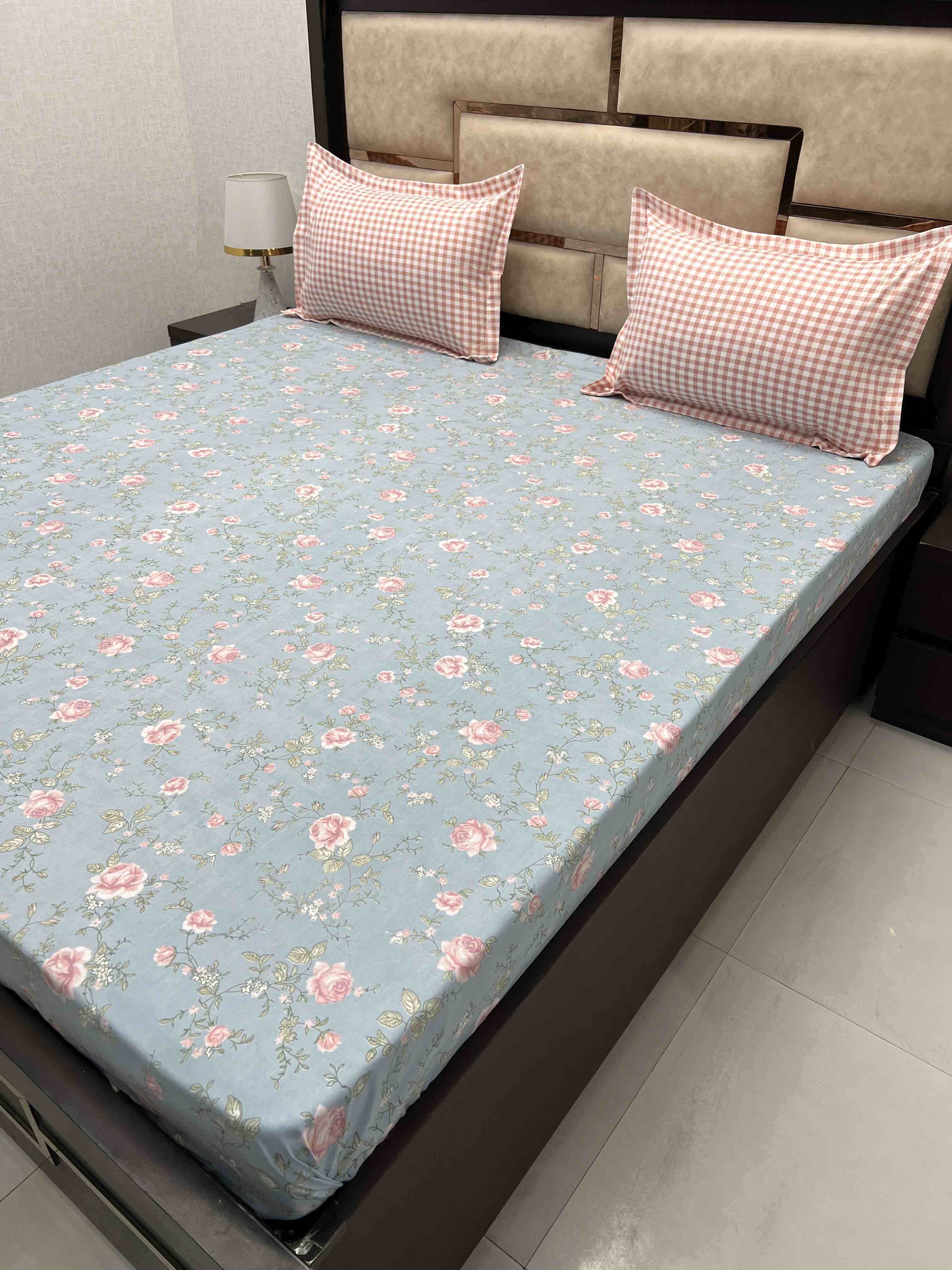 A-3775 - Poly Cotton 130 GSM King Size Double Bedsheet (274X274) with Two Pillow Covers (50X76)