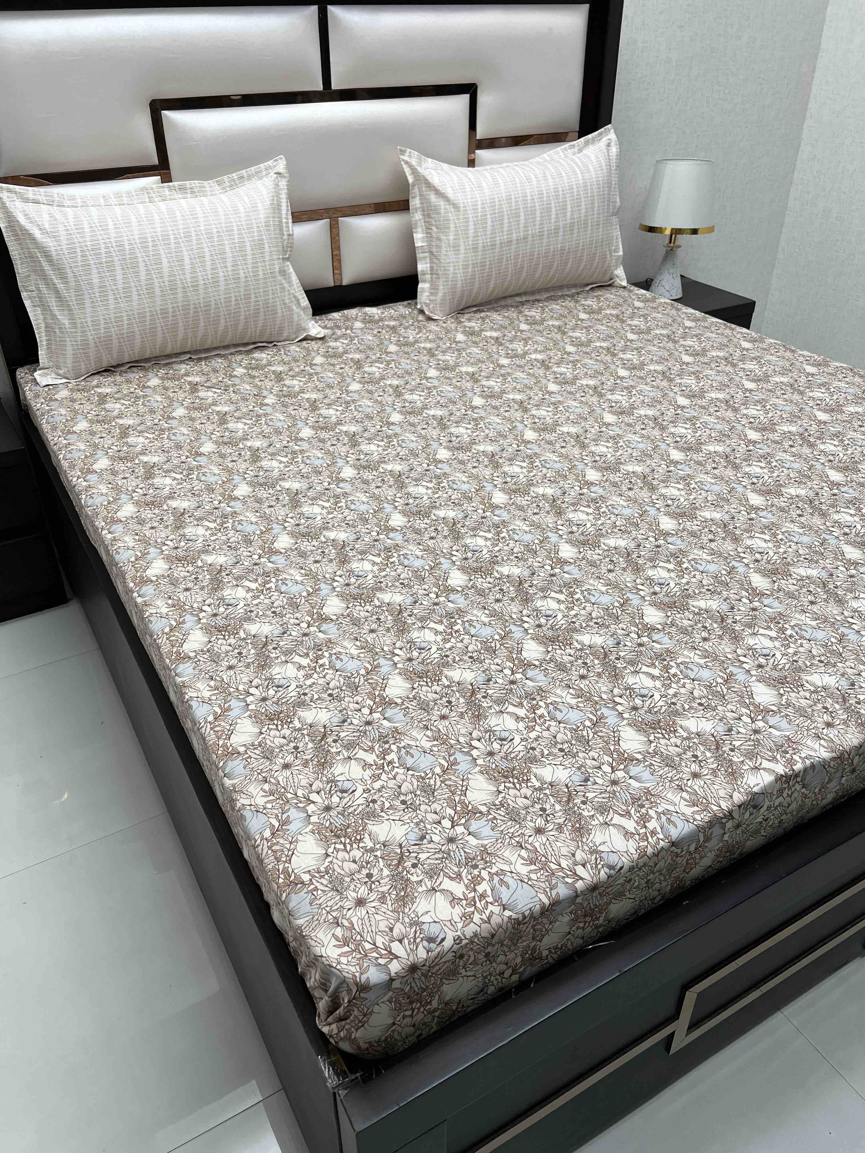 A-3787 - Pure Cotton 210 TC King Size Double Bedsheet (274X274) with Two Pillow Covers (50X76)