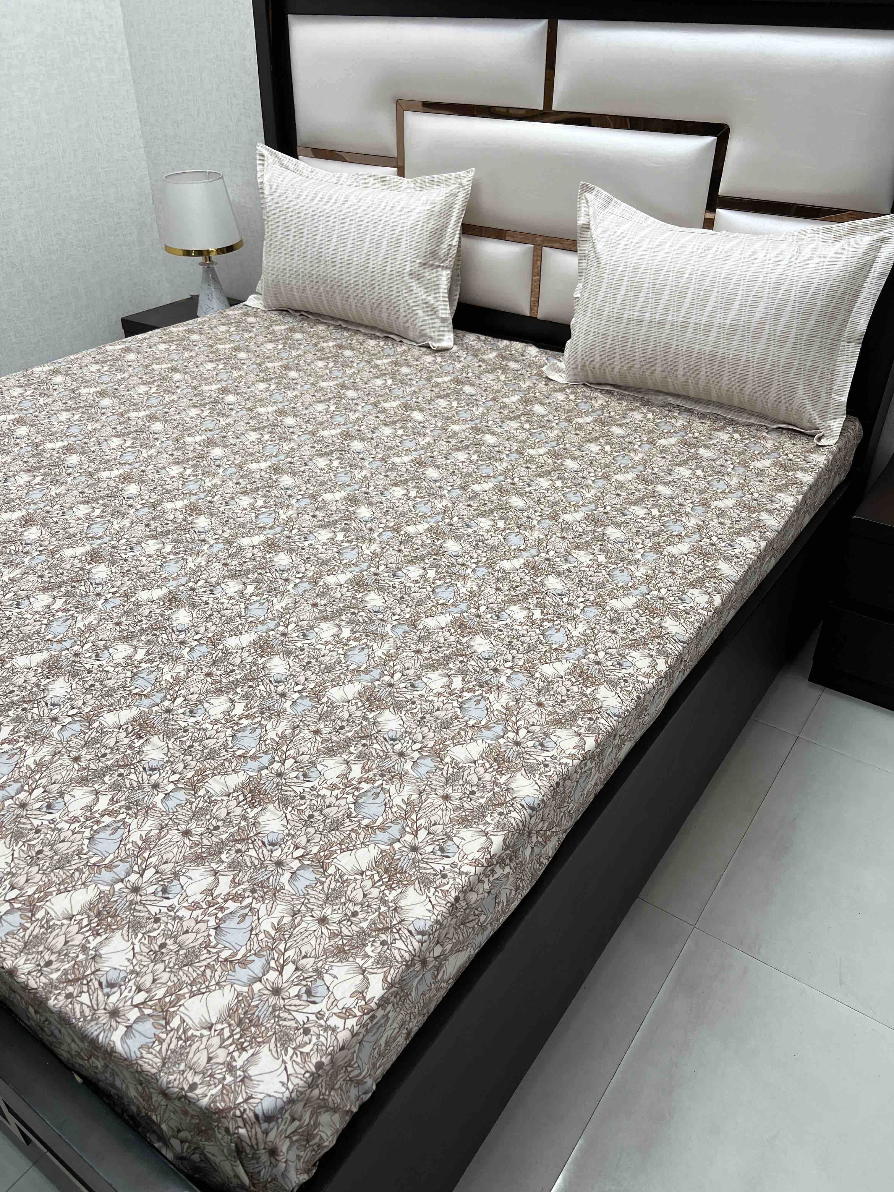 A-3787 - Pure Cotton 210 TC King Size Double Bedsheet (274X274) with Two Pillow Covers (50X76)