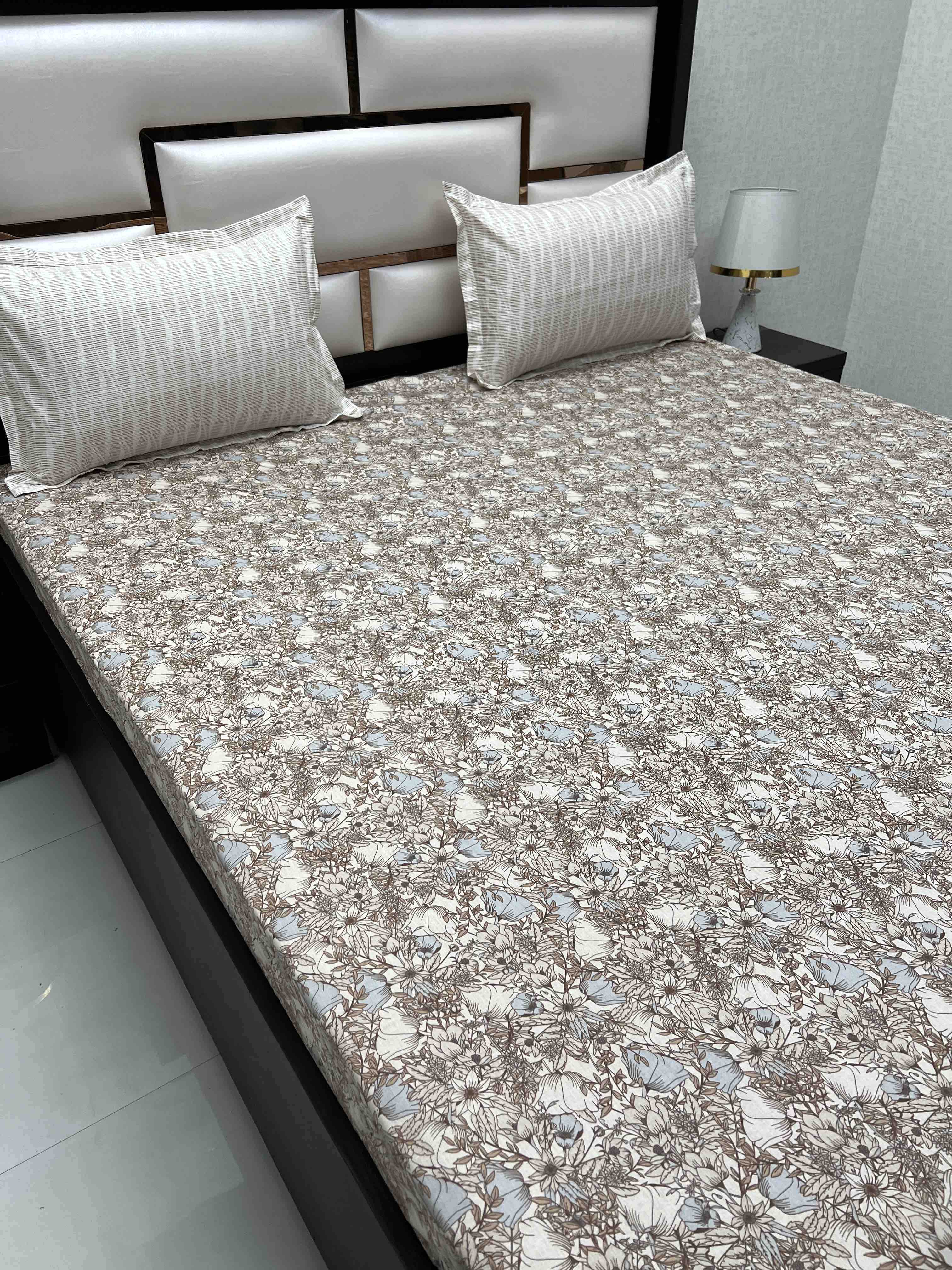 A-3787 - Pure Cotton 210 TC King Size Double Bedsheet (274X274) with Two Pillow Covers (50X76)