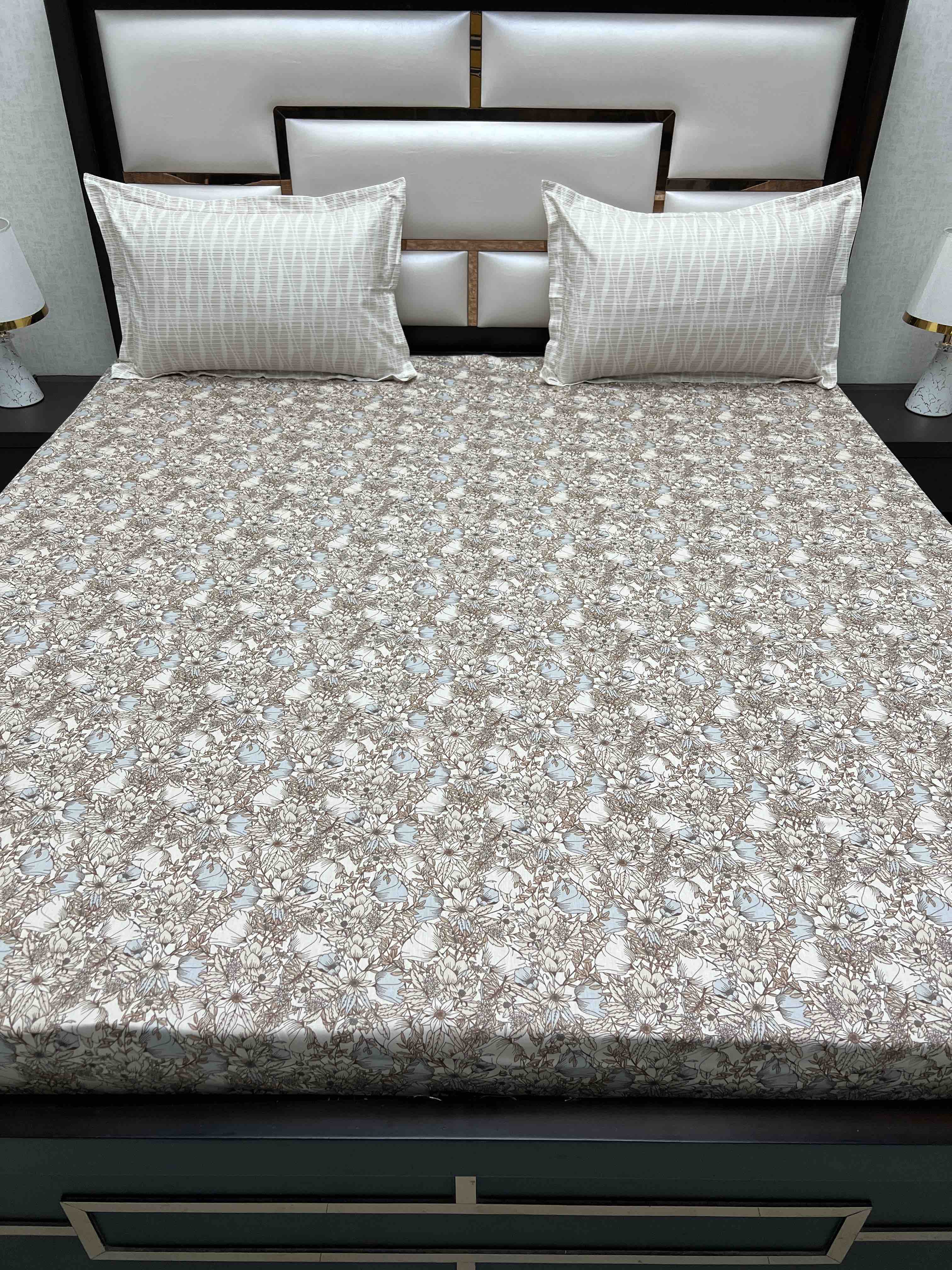 A-3787 - Pure Cotton 210 TC King Size Double Bedsheet (274X274) with Two Pillow Covers (50X76)