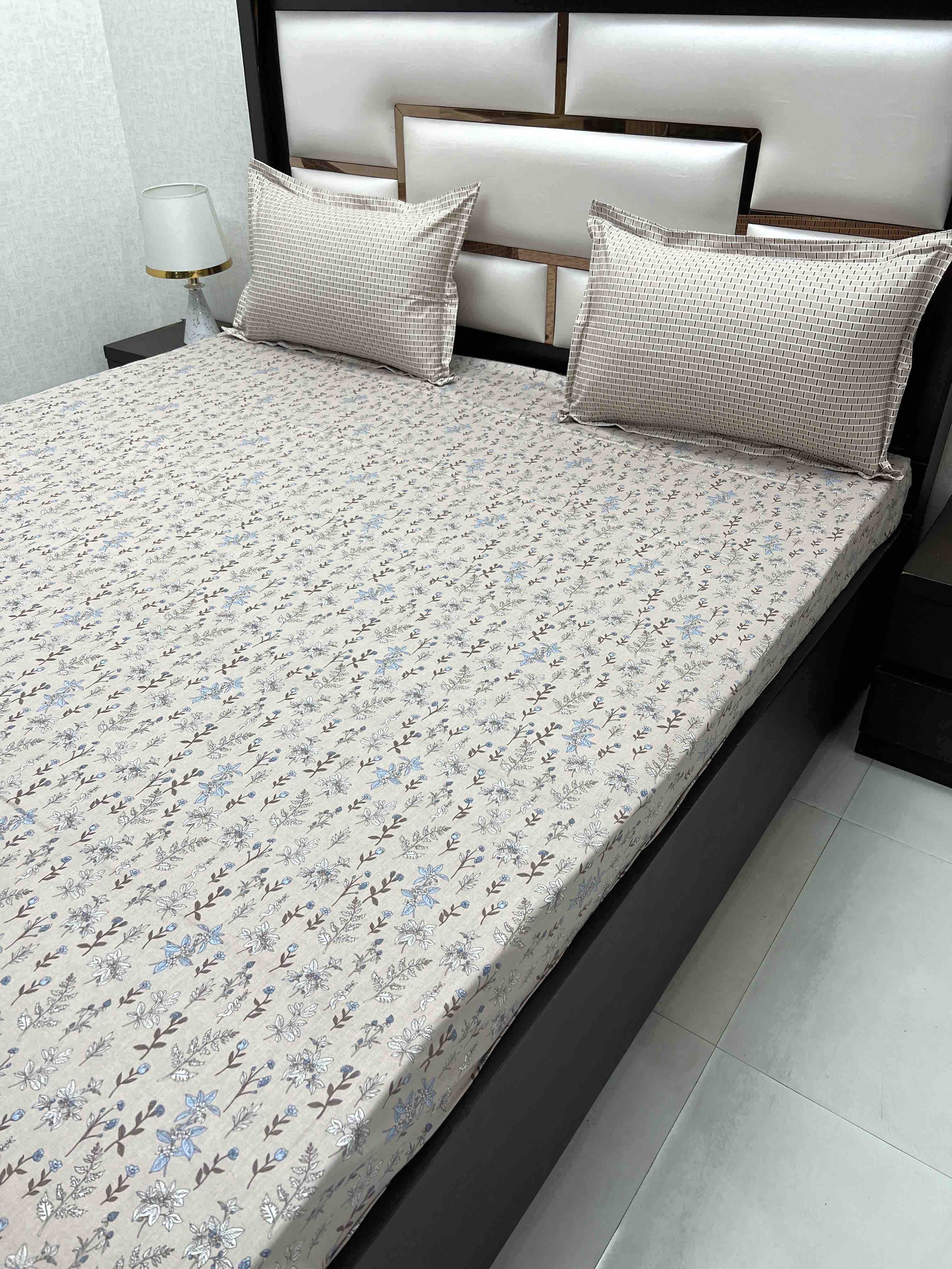 A-3790 - Pure Cotton 210 TC King Size Double Bedsheet (274X274) with Two Pillow Covers (50X76)