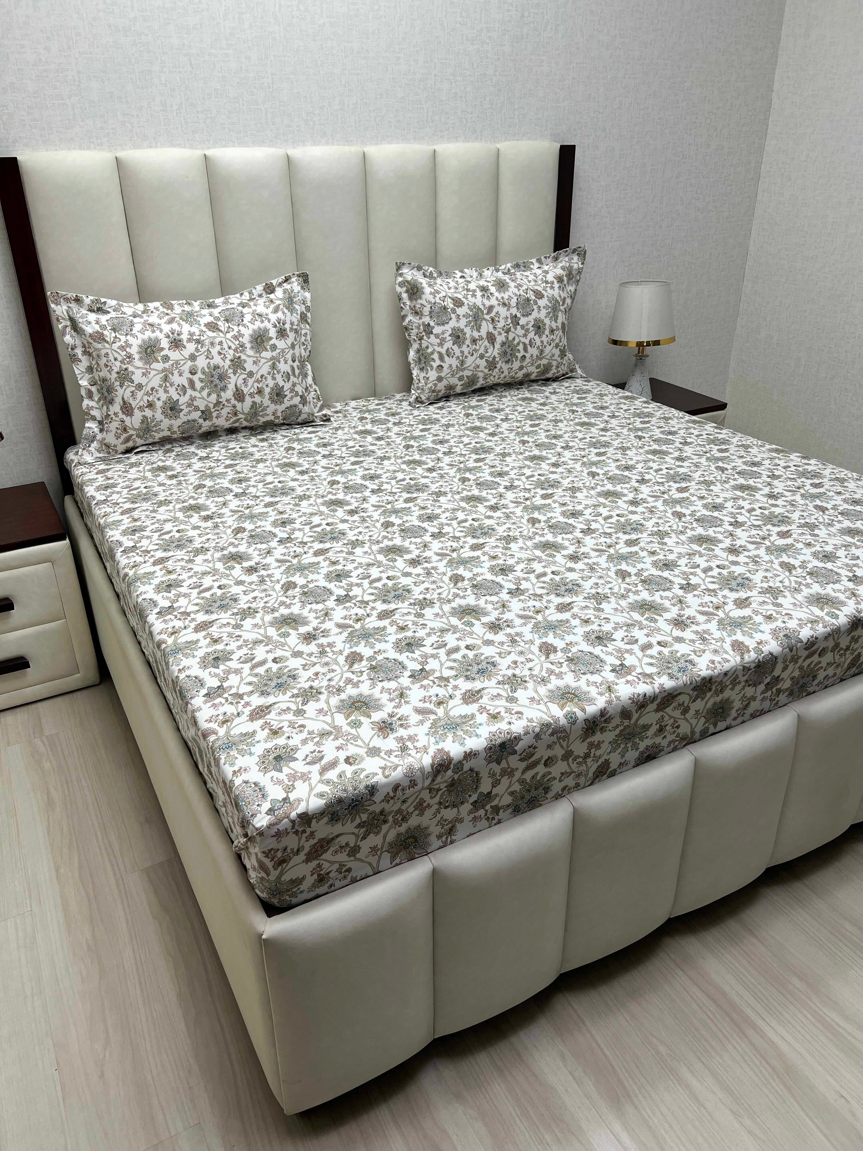 A-3813 - Pure Cotton 210 TC King Size Double Bedsheet (274X274) with Two Pillow Covers (50X76)
