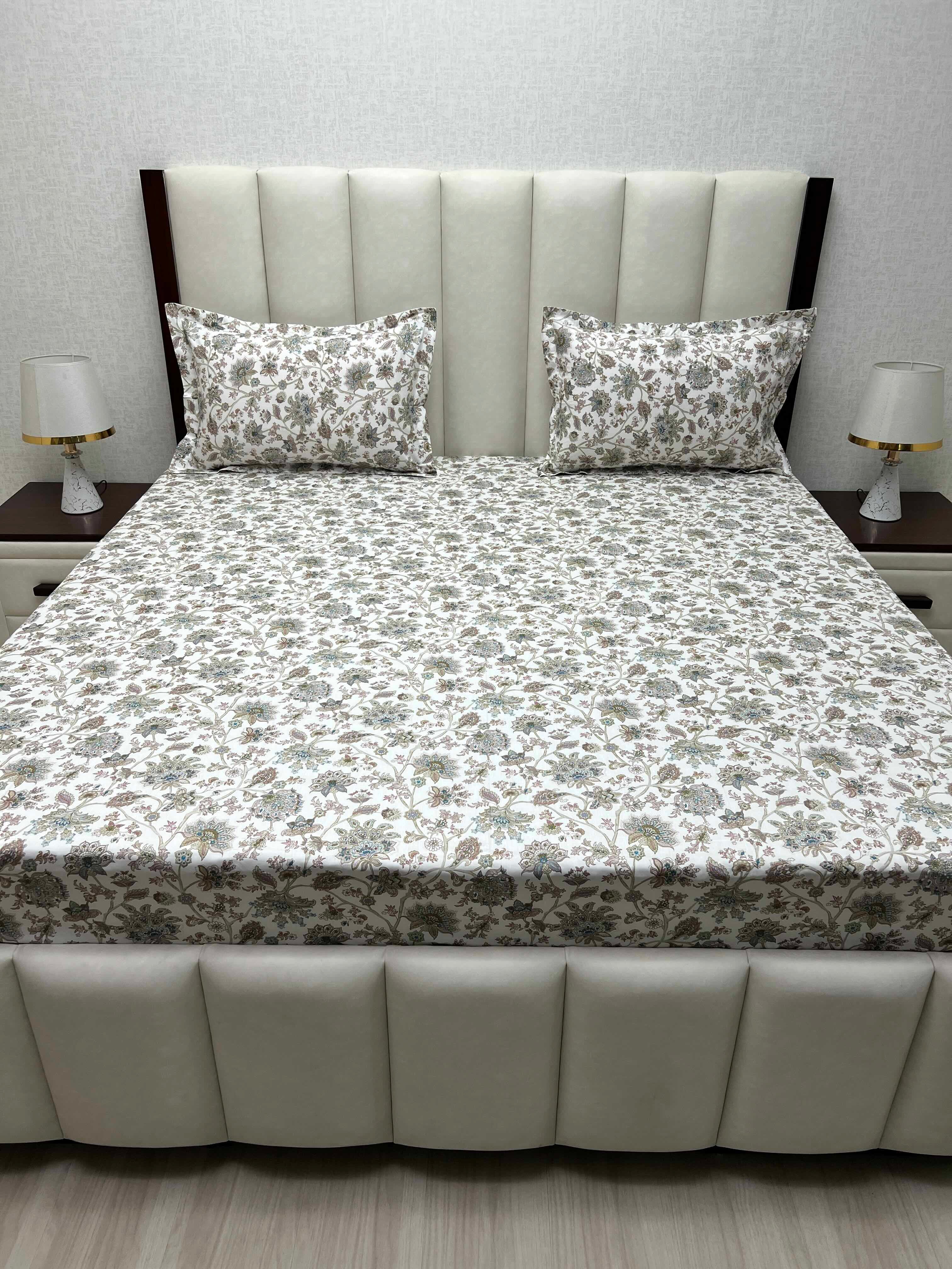 A-3813 - Pure Cotton 210 TC King Size Double Bedsheet (274X274) with Two Pillow Covers (50X76)