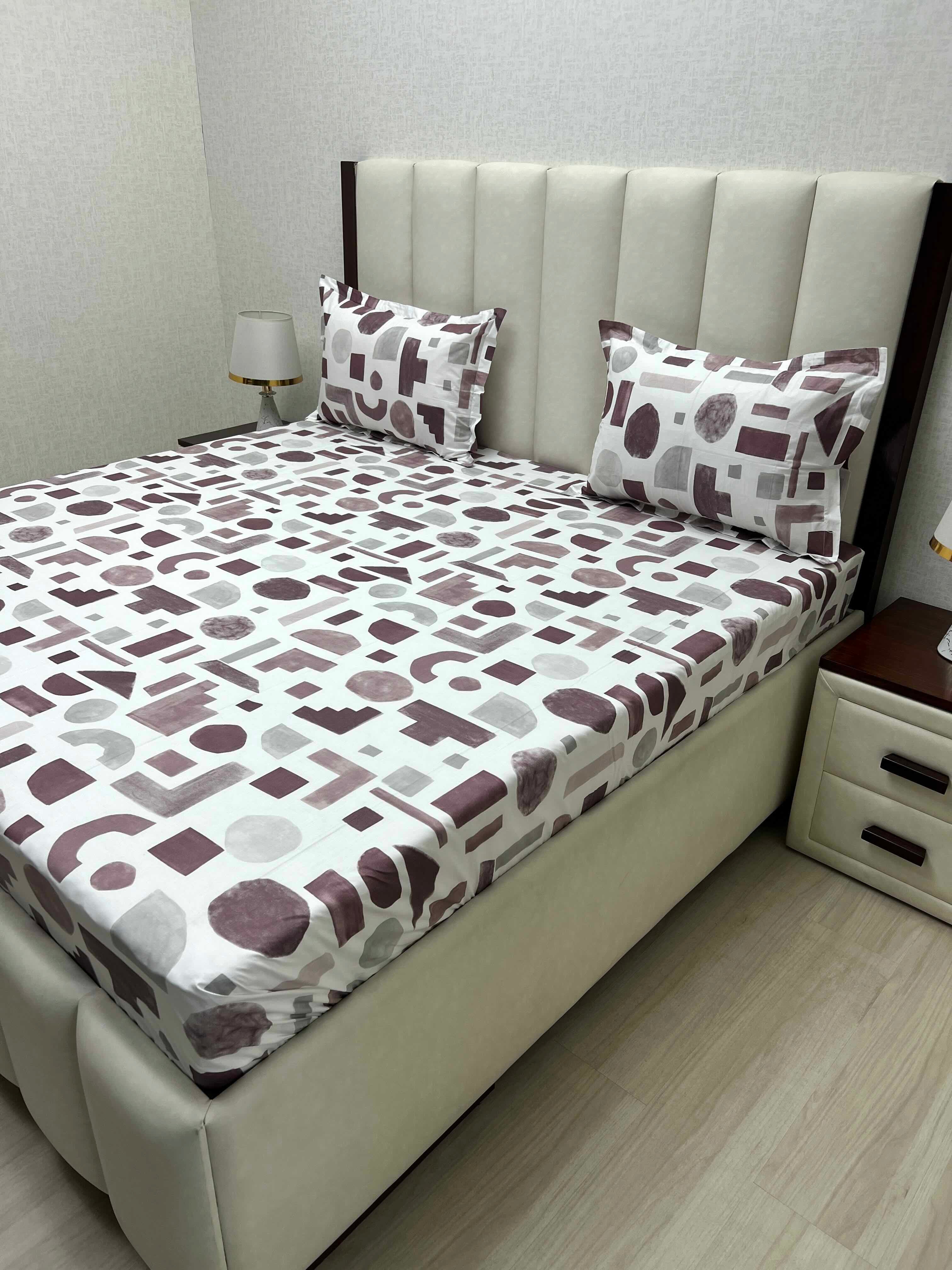 A-3855 - Pure Cotton 210 TC King Size Double Bedsheet (274X274) with Two Pillow Covers (50X76)