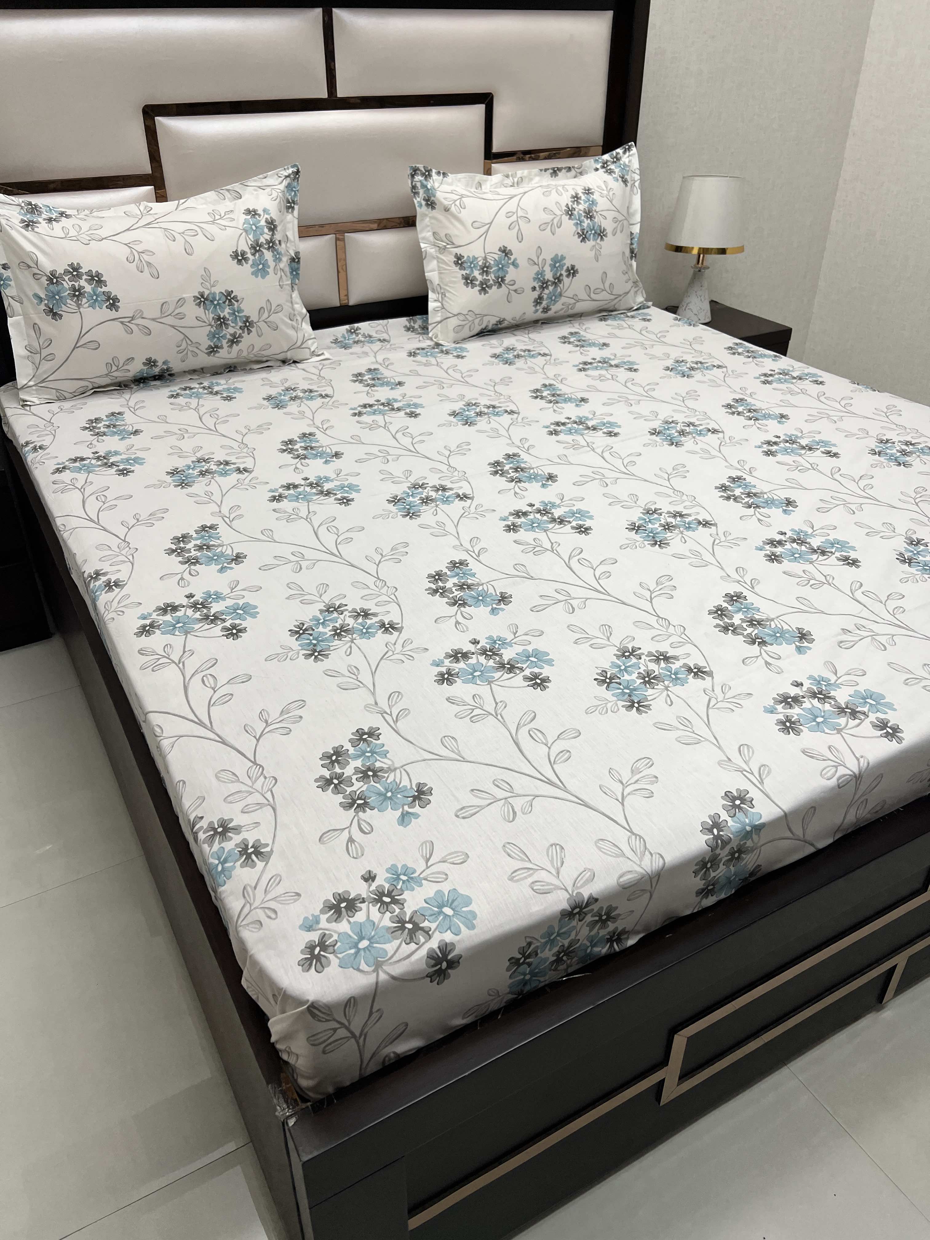 A-3865 - Pure Cotton 210 TC King Size Double Bedsheet (274X274) with Two Pillow Covers (50X76)