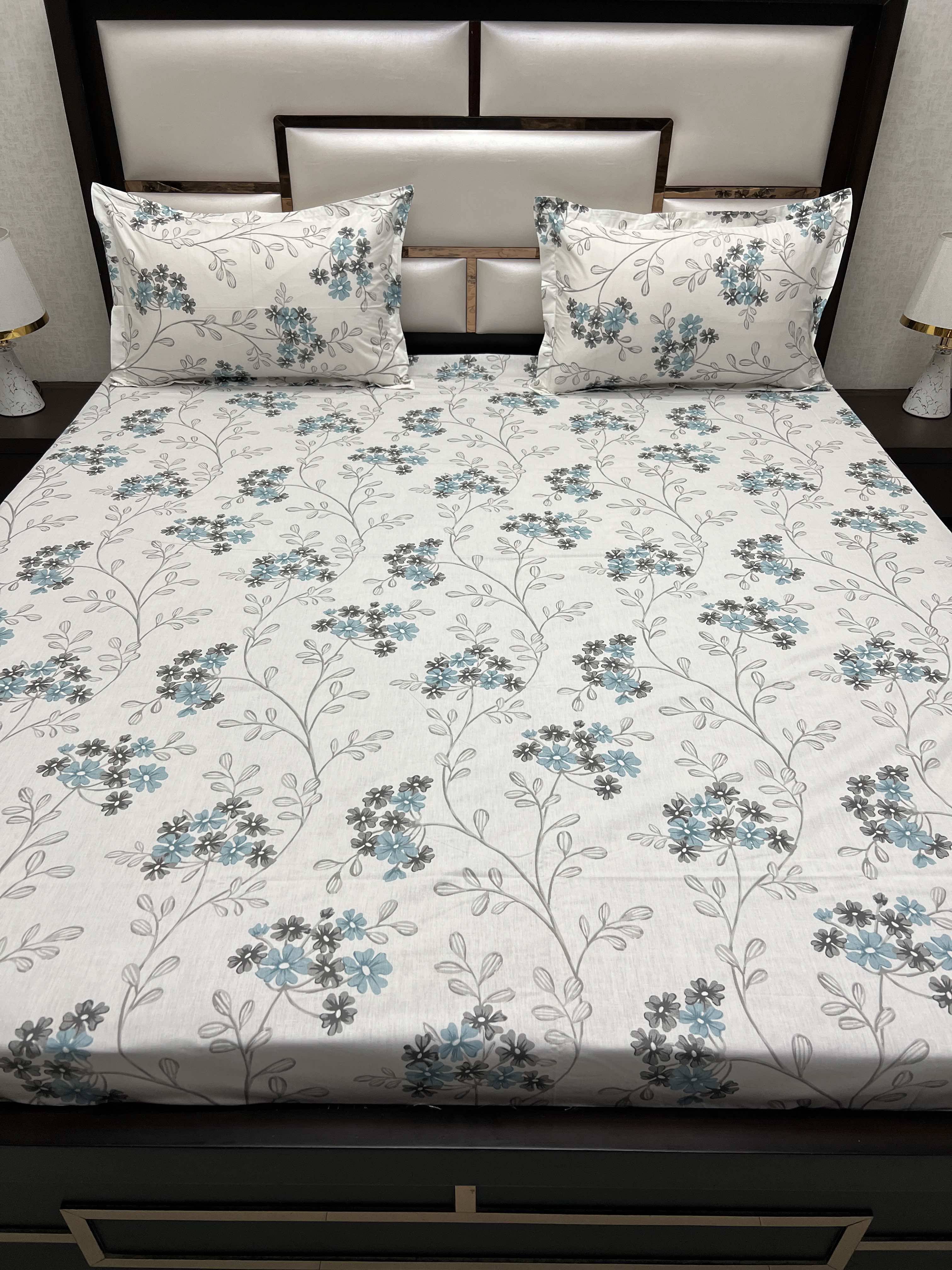 A-3865 - Pure Cotton 210 TC King Size Double Bedsheet (274X274) with Two Pillow Covers (50X76)