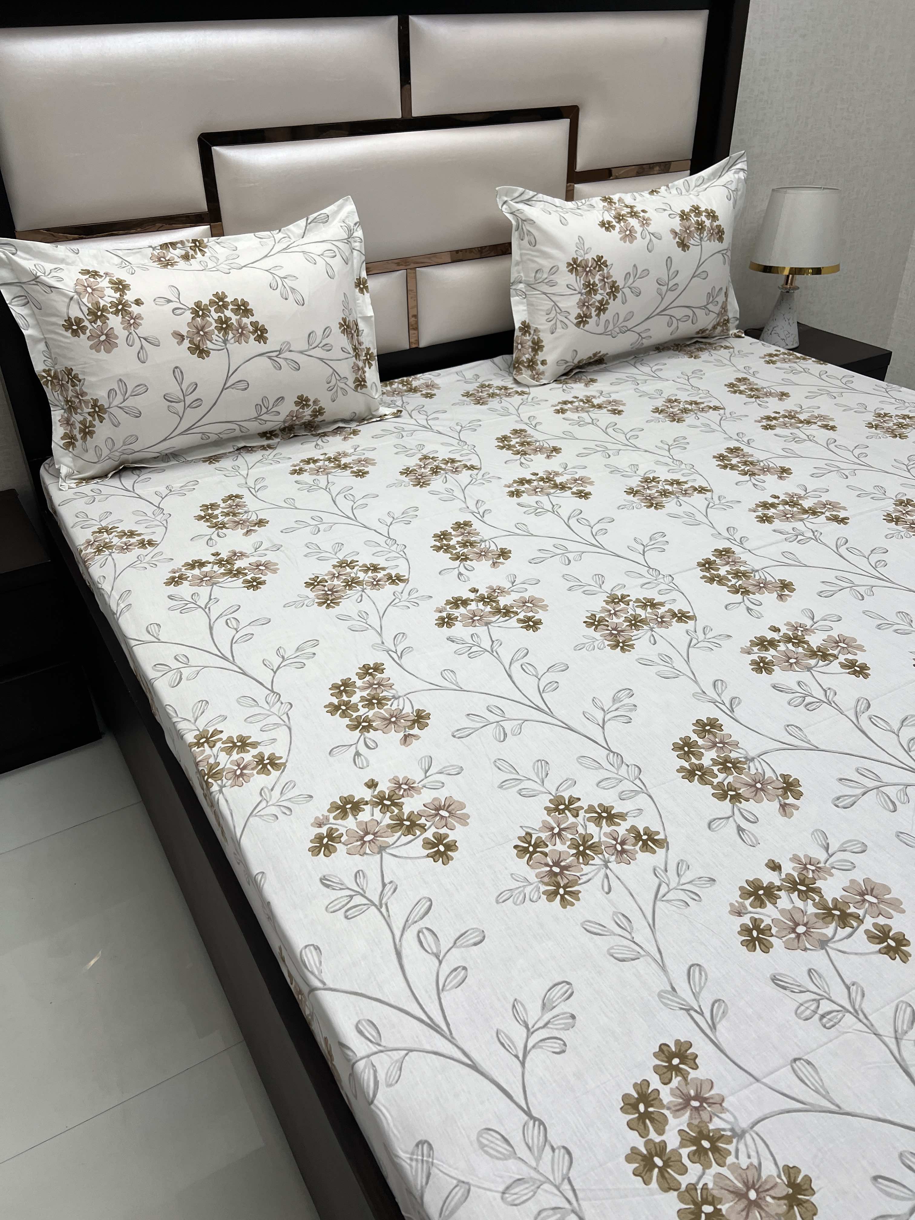A-3867 - Pure Cotton 210 TC King Size Double Bedsheet (274X274) with Two Pillow Covers (50X76)