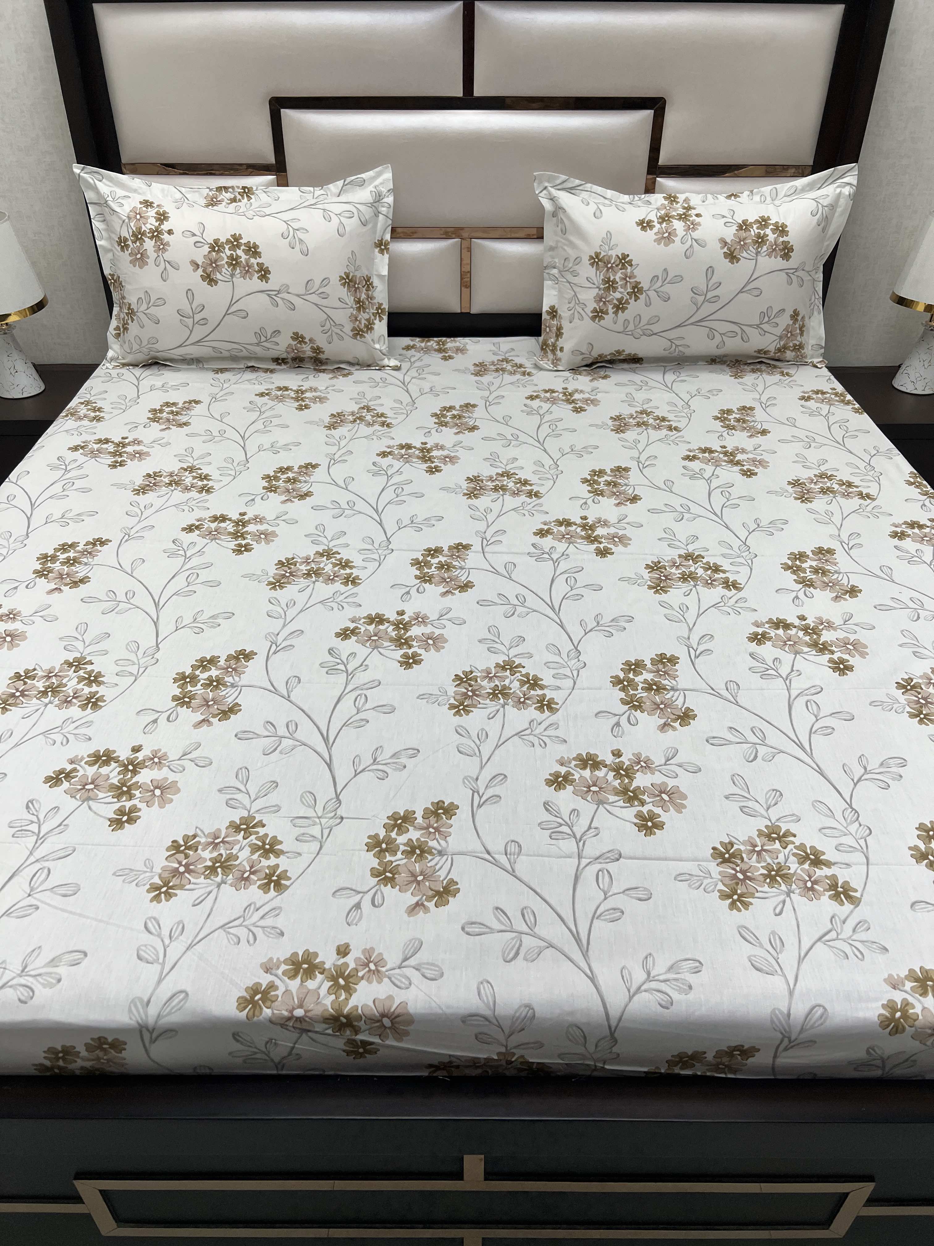 A-3867 - Pure Cotton 210 TC King Size Double Bedsheet (274X274) with Two Pillow Covers (50X76)