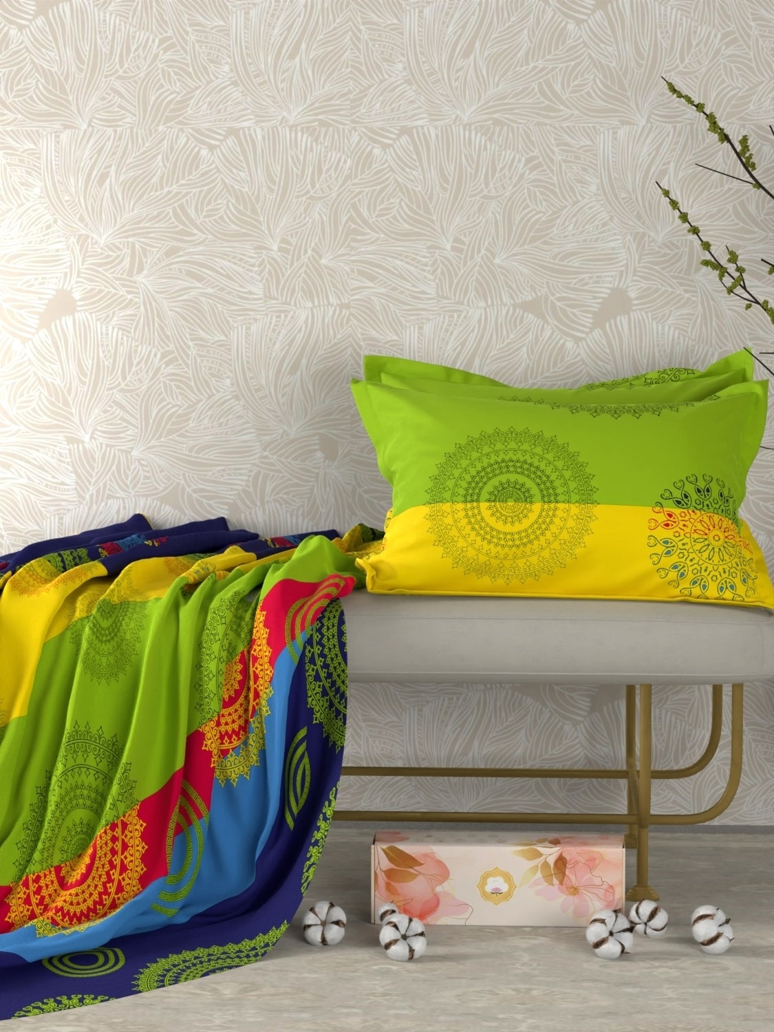 A-3872 - Pure Cotton 180 TC Queen Size Double Bedsheet (228X254) with Two Pillow Covers (43X68)
