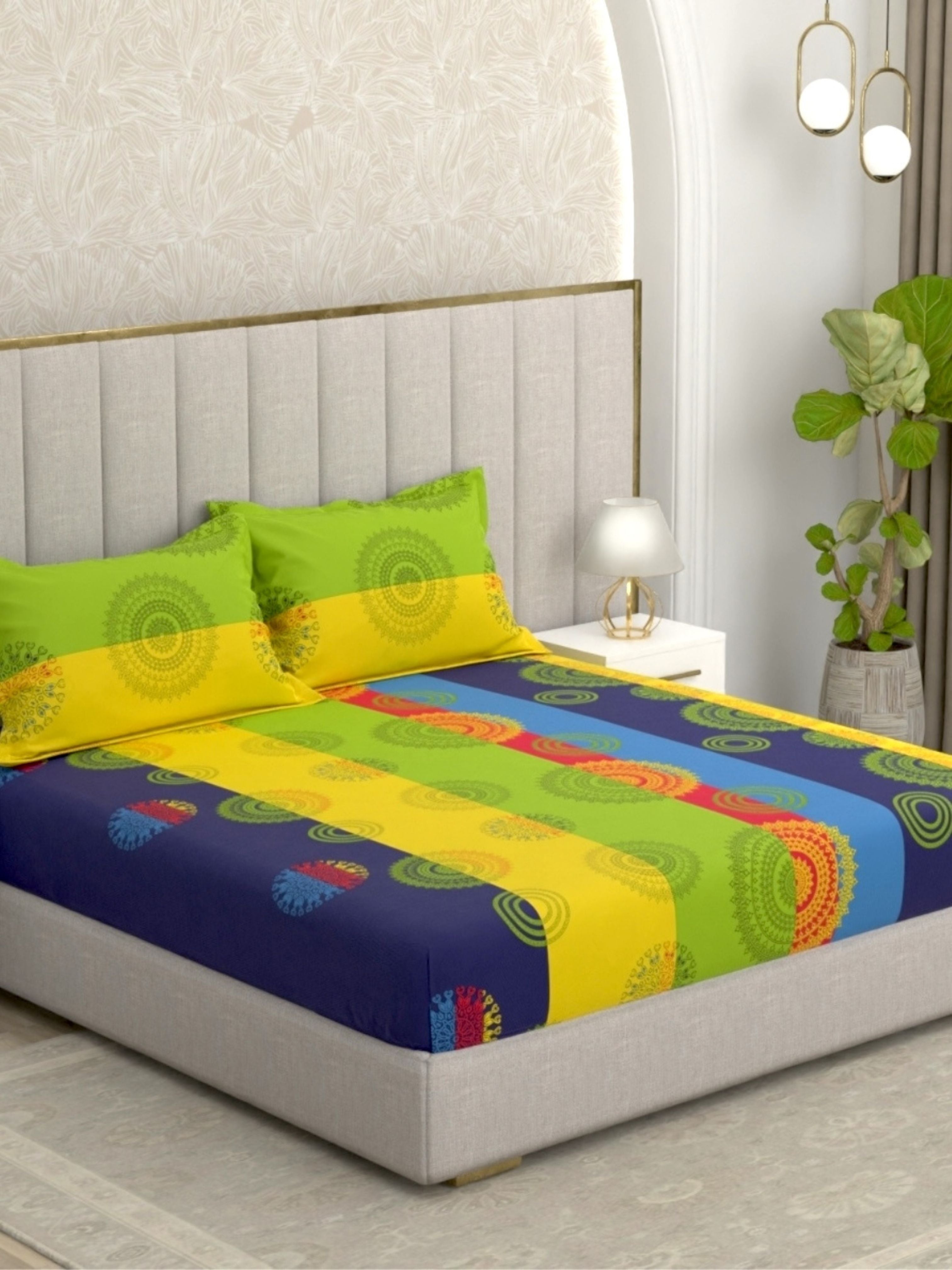A-3872 - Pure Cotton 180 TC Queen Size Double Bedsheet (228X254) with Two Pillow Covers (43X68)