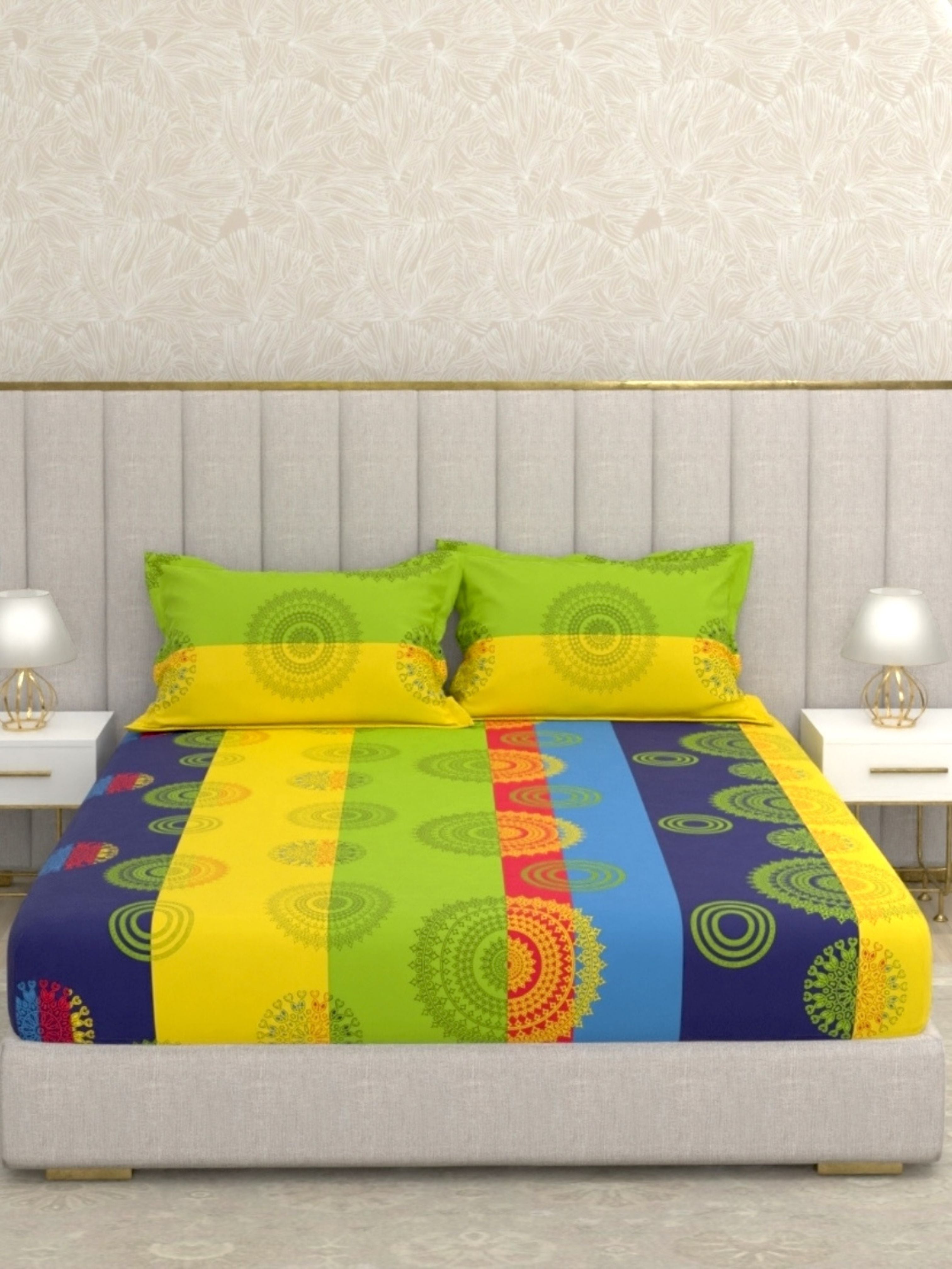 A-3872 - Pure Cotton 180 TC Queen Size Double Bedsheet (228X254) with Two Pillow Covers (43X68)