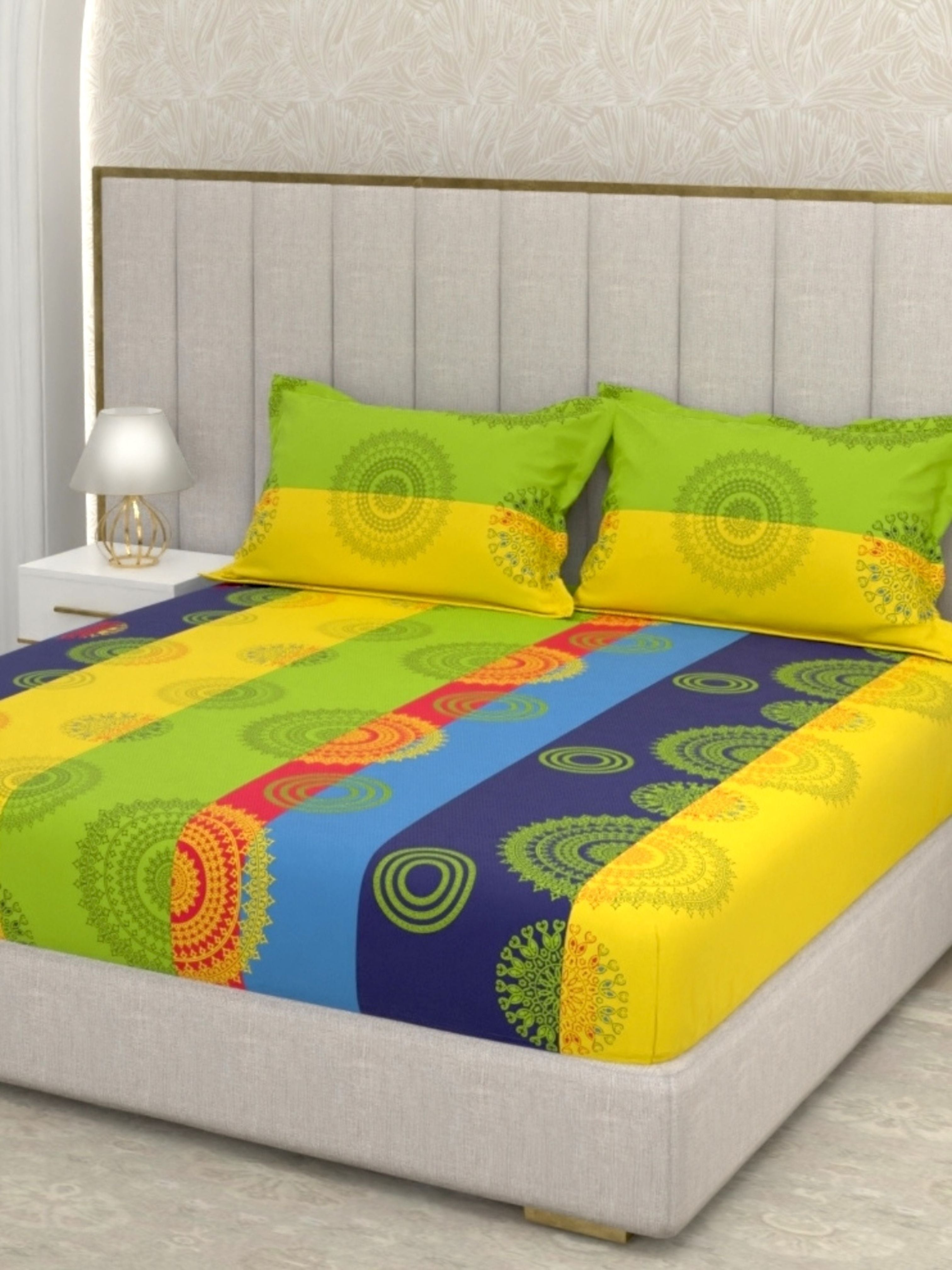 A-3872 - Pure Cotton 180 TC Queen Size Double Bedsheet (228X254) with Two Pillow Covers (43X68)