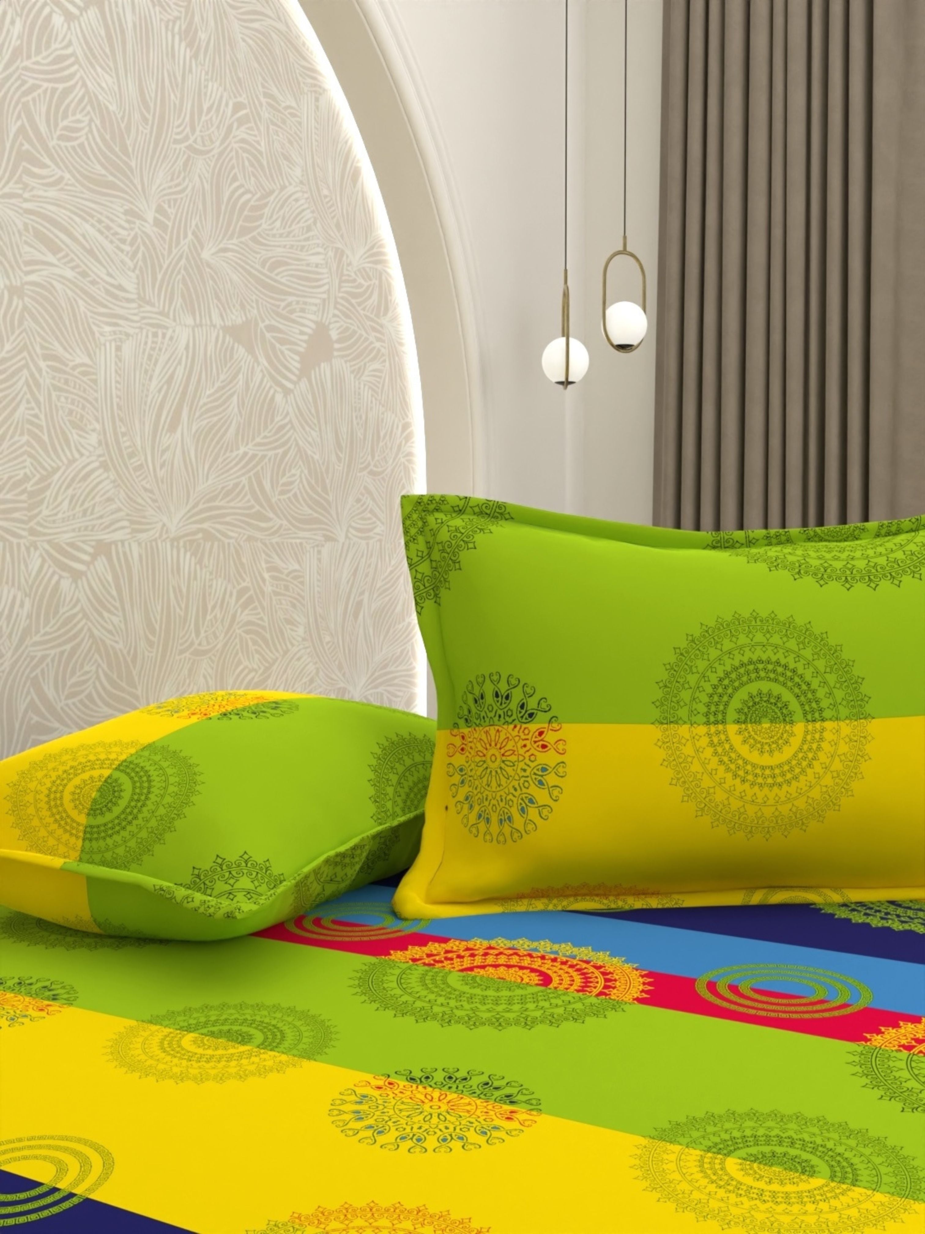 A-3872 - Pure Cotton 180 TC Queen Size Double Bedsheet (228X254) with Two Pillow Covers (43X68)