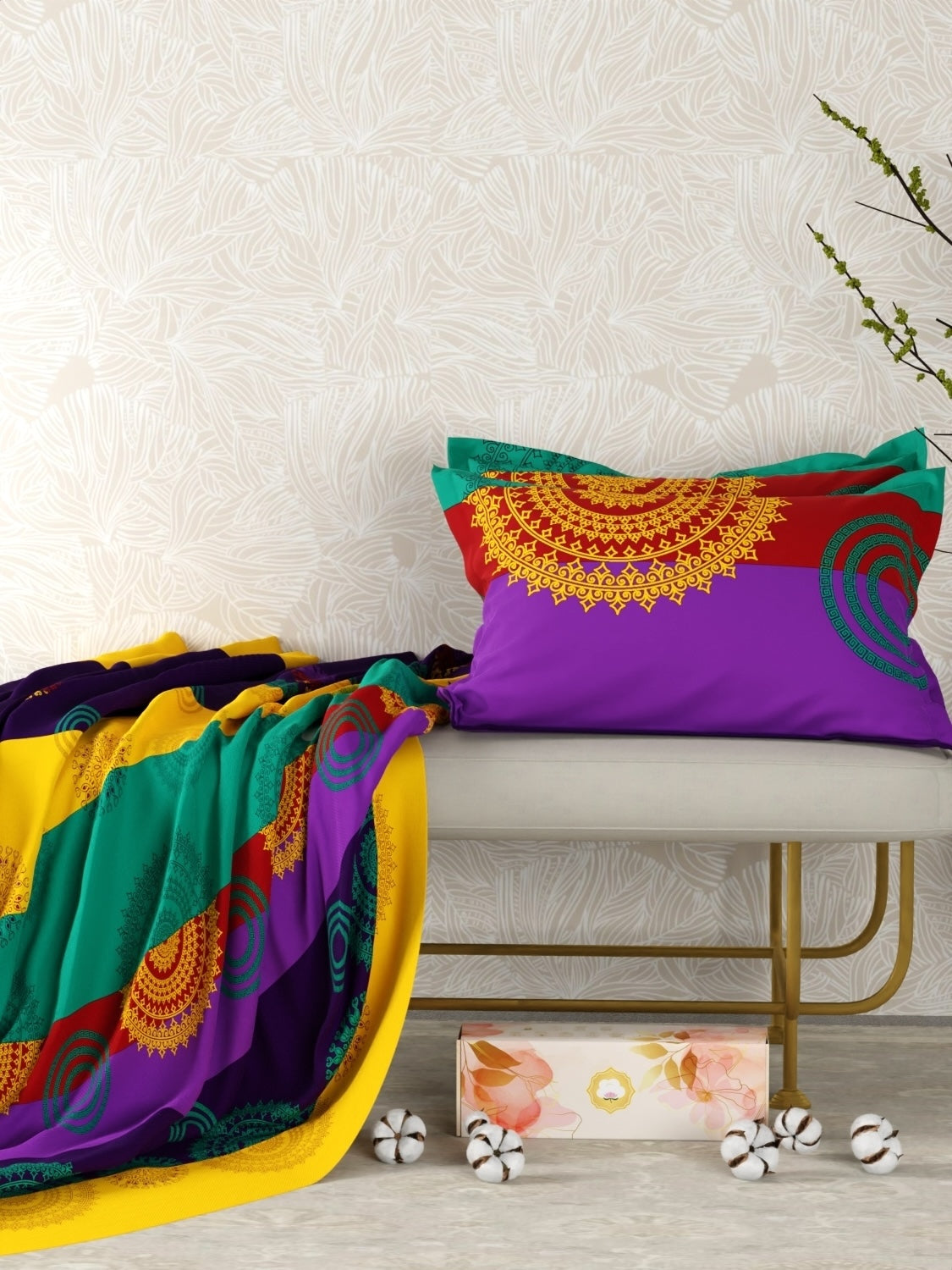 A-3873 - Pure Cotton 180 TC Queen Size Double Bedsheet (228X254) with Two Pillow Covers (43X68)