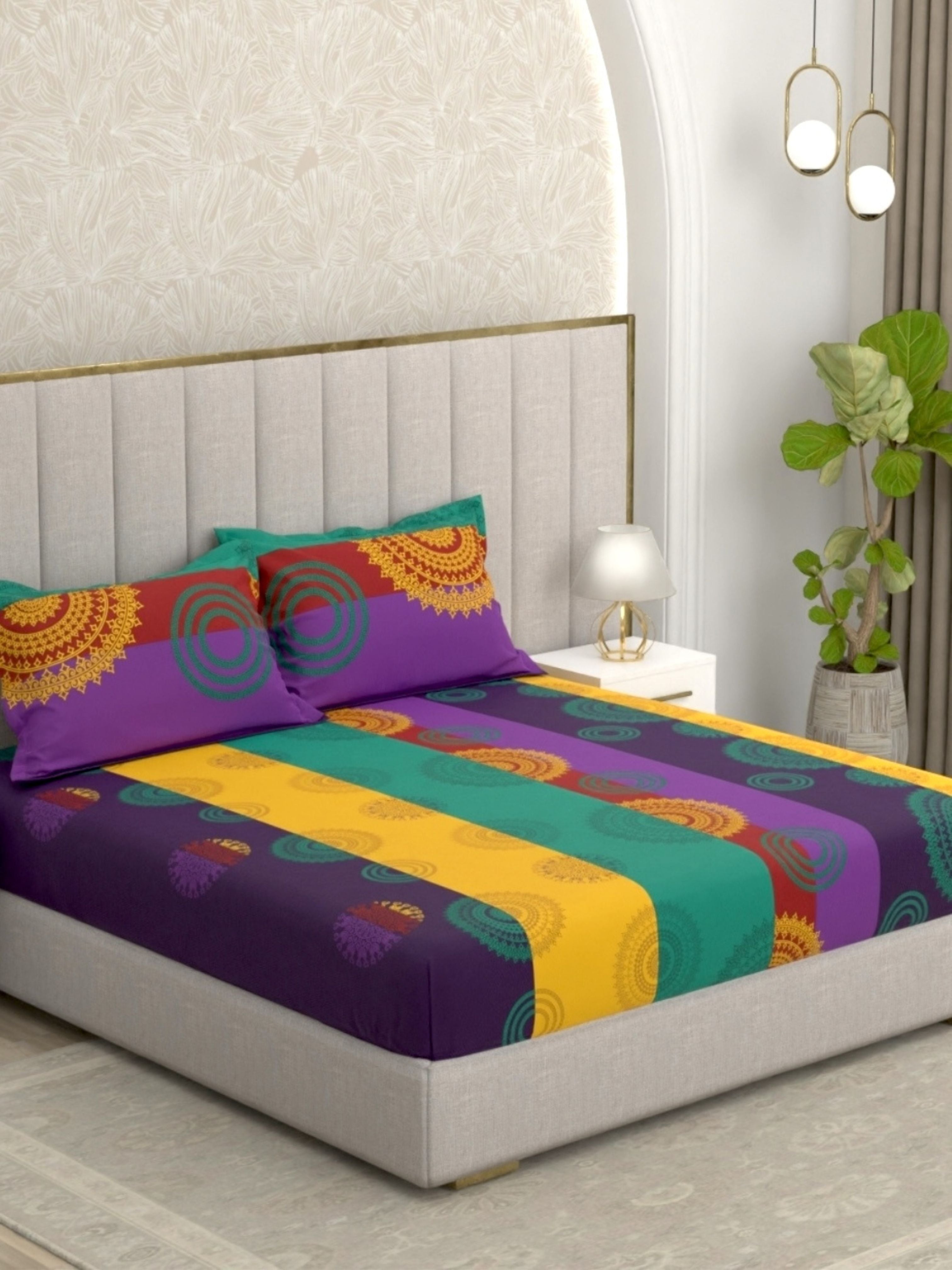 A-3873 - Pure Cotton 180 TC Queen Size Double Bedsheet (228X254) with Two Pillow Covers (43X68)