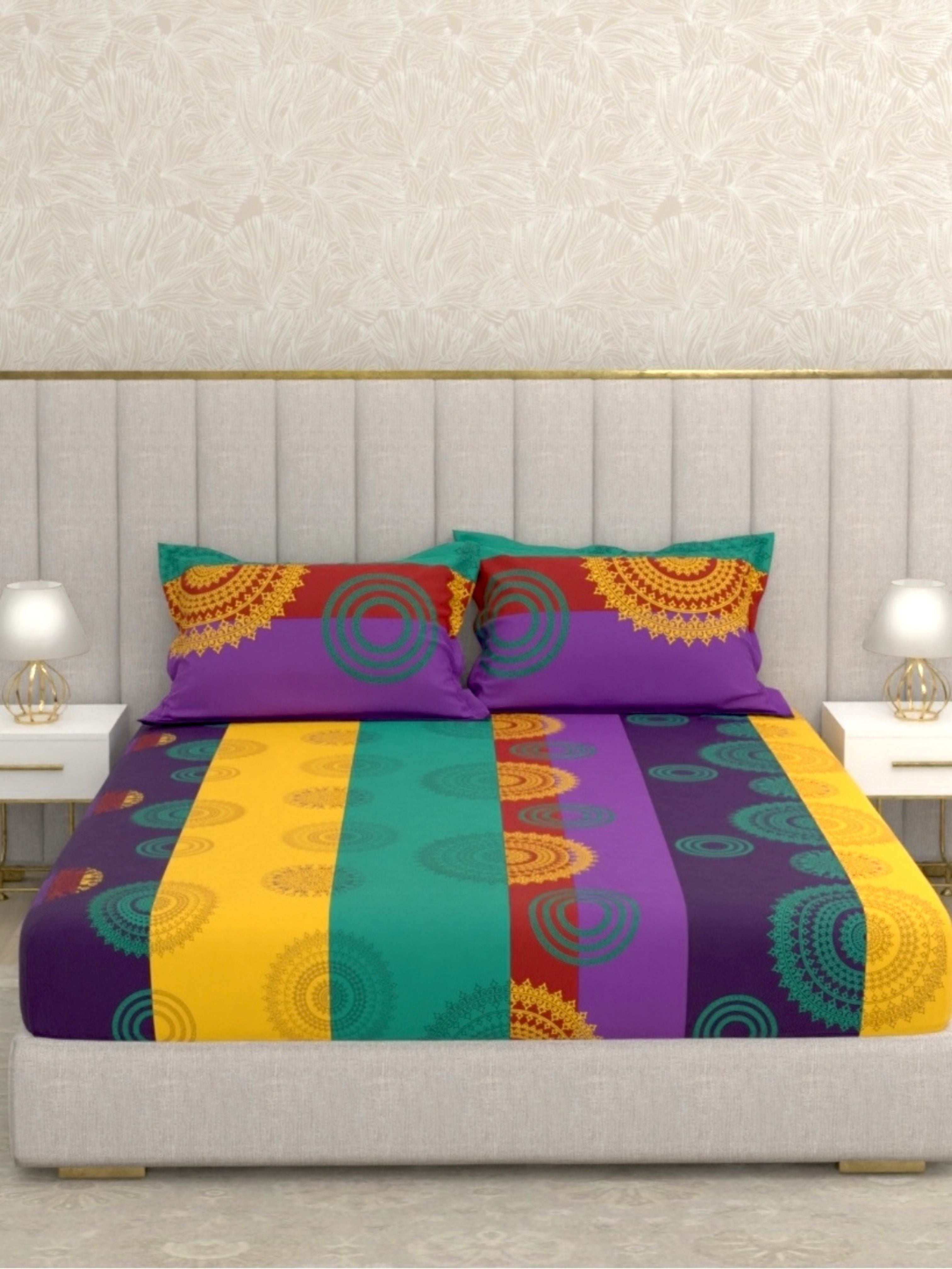 A-3873 - Pure Cotton 180 TC Queen Size Double Bedsheet (228X254) with Two Pillow Covers (43X68)