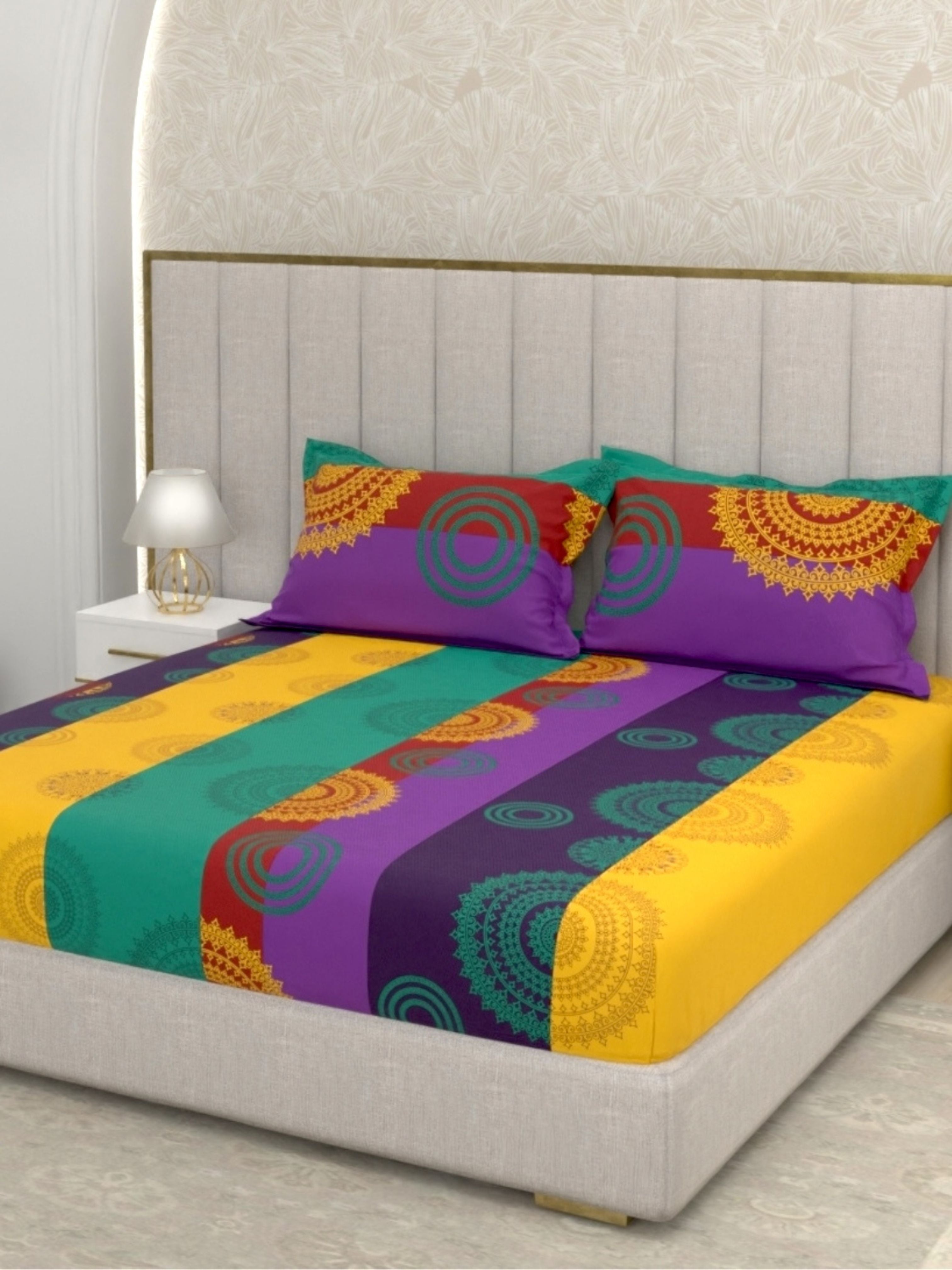 A-3873 - Pure Cotton 180 TC Queen Size Double Bedsheet (228X254) with Two Pillow Covers (43X68)