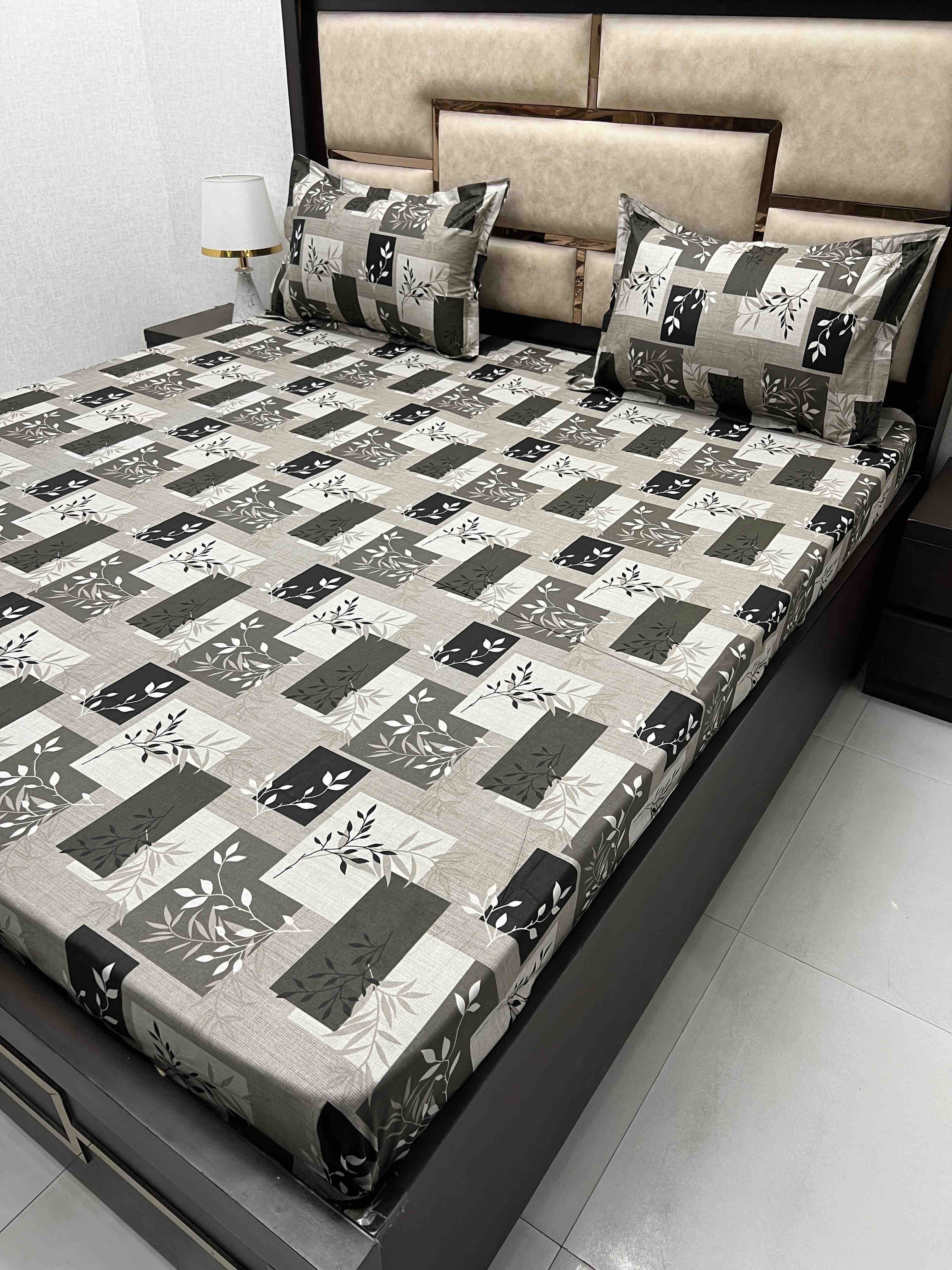 A-3881 - Pure Cotton 180 TC Queen Size Double Bedsheet (228X254) with Two Pillow Covers (43X68)