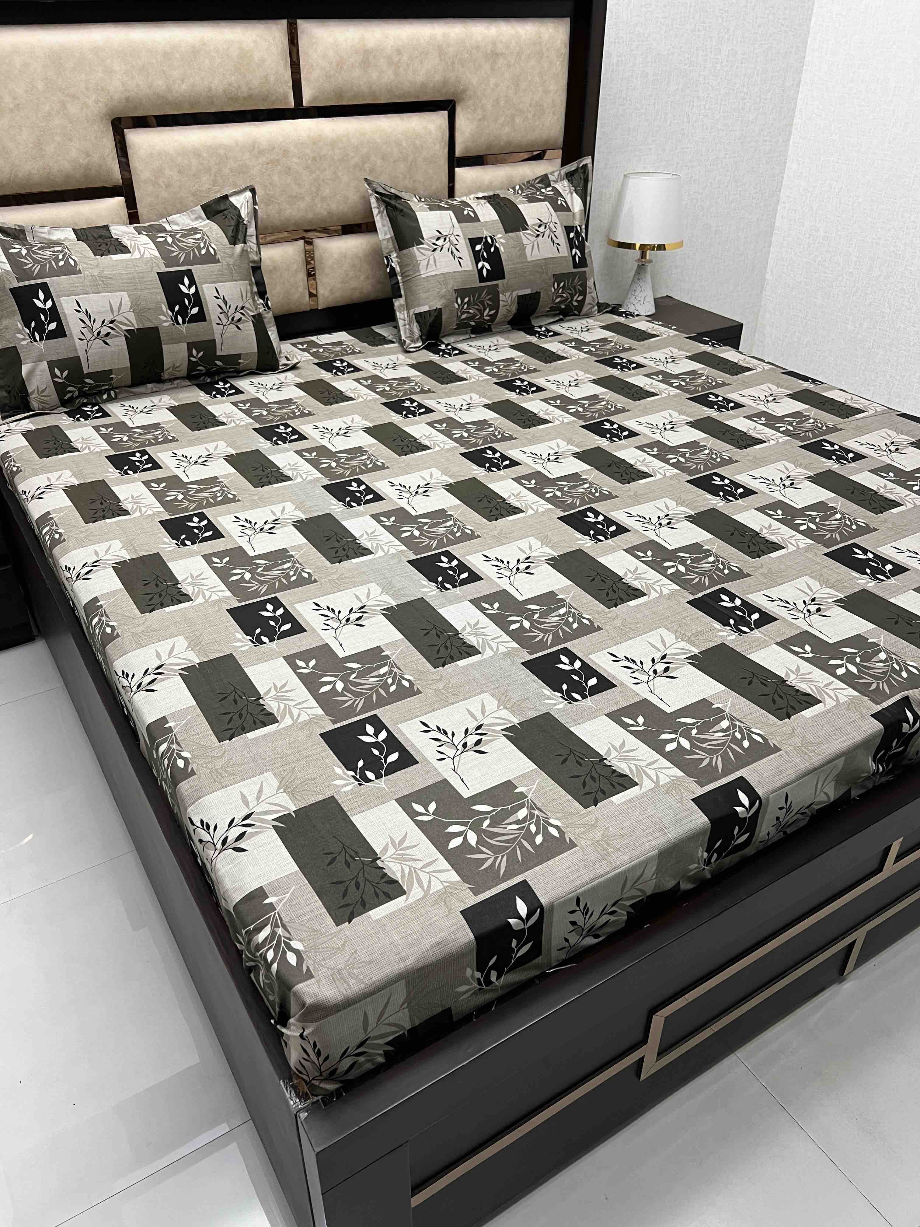 A-3881 - Pure Cotton 180 TC Queen Size Double Bedsheet (228X254) with Two Pillow Covers (43X68)