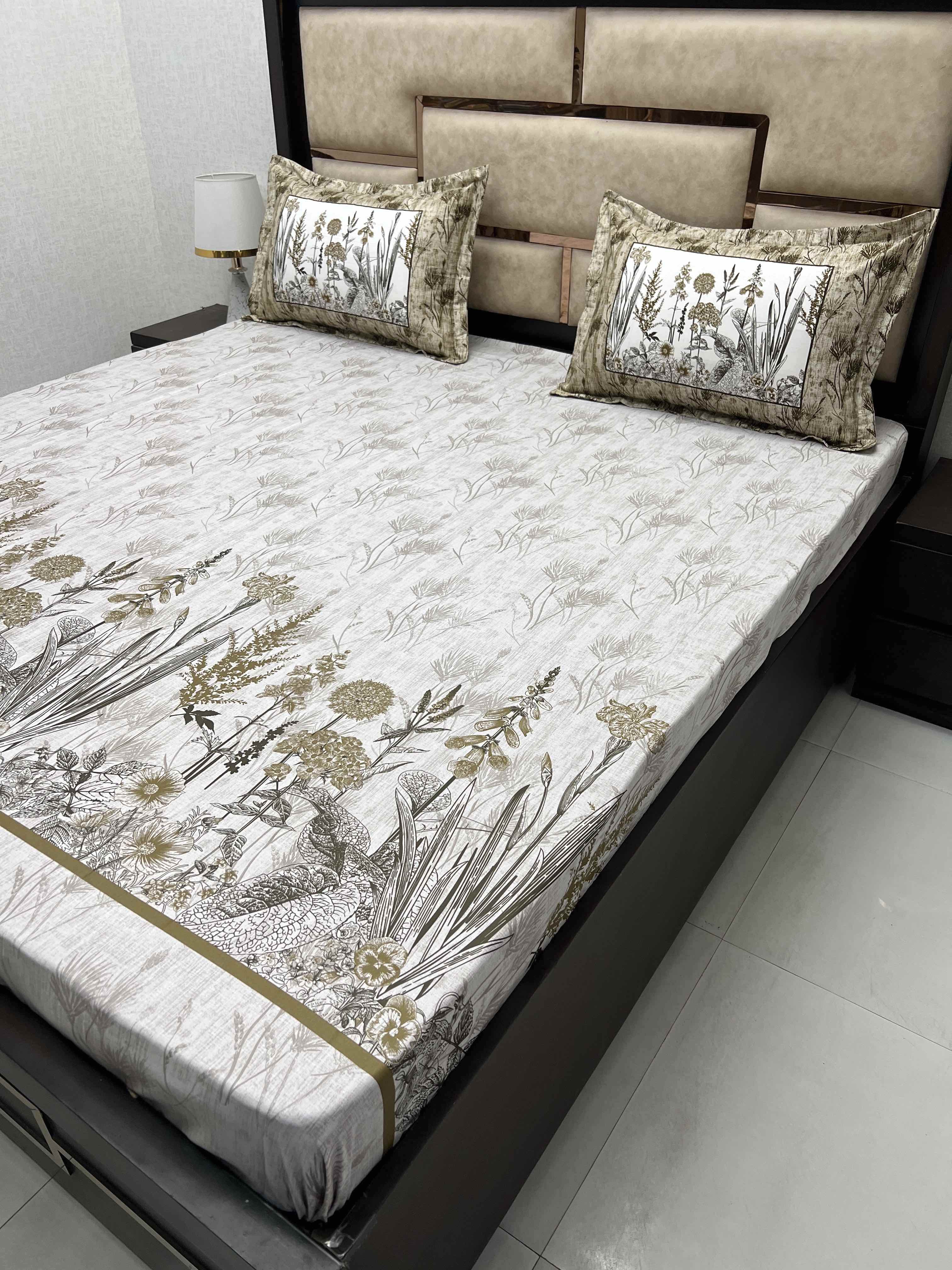 A-3898 - Pure Cotton 300 TC King Size Digital Print Double Bedsheet (274X274) with Two Pillow Covers (50X76)