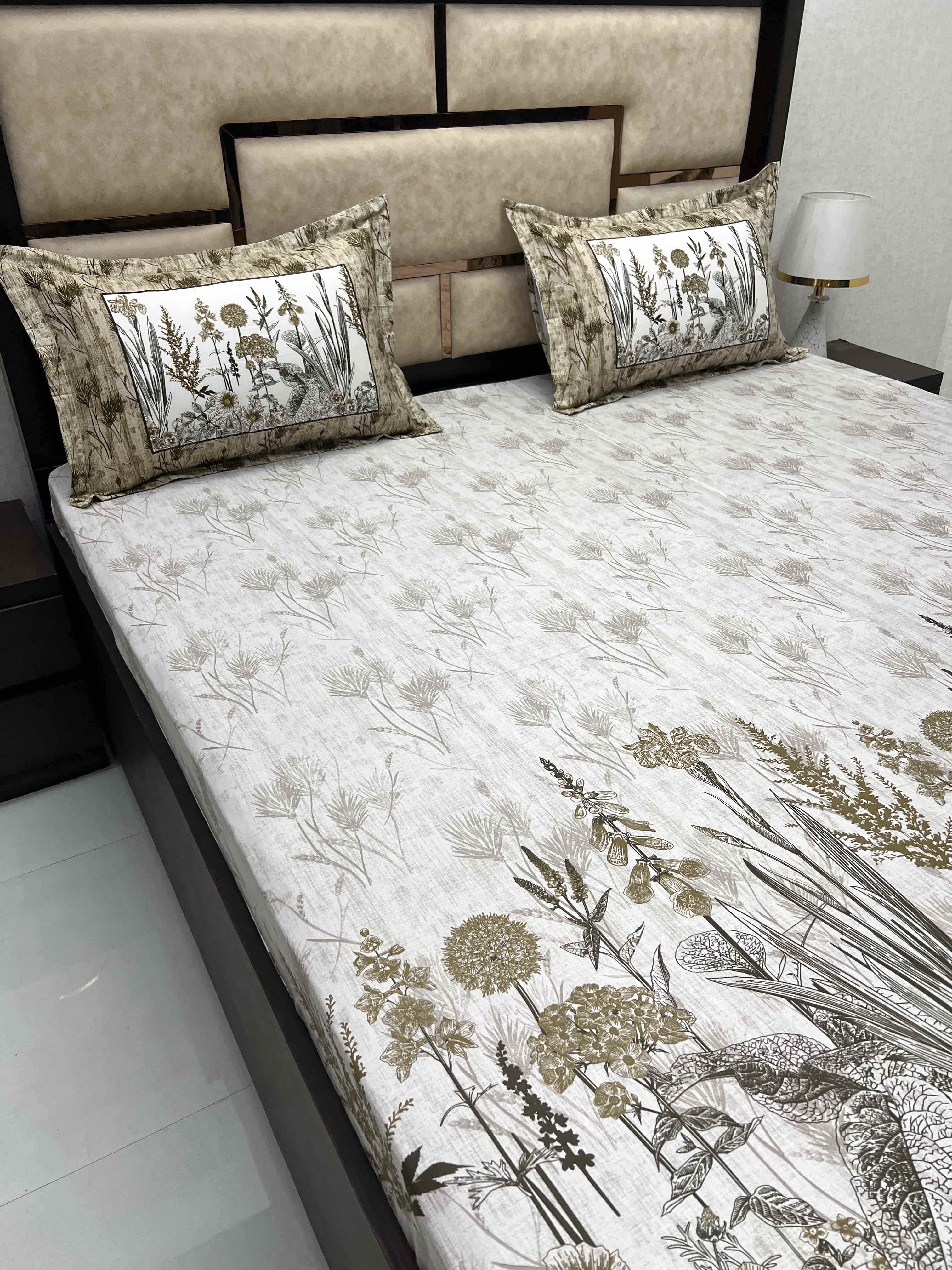 A-3898 - Pure Cotton 300 TC King Size Digital Print Double Bedsheet (274X274) with Two Pillow Covers (50X76)