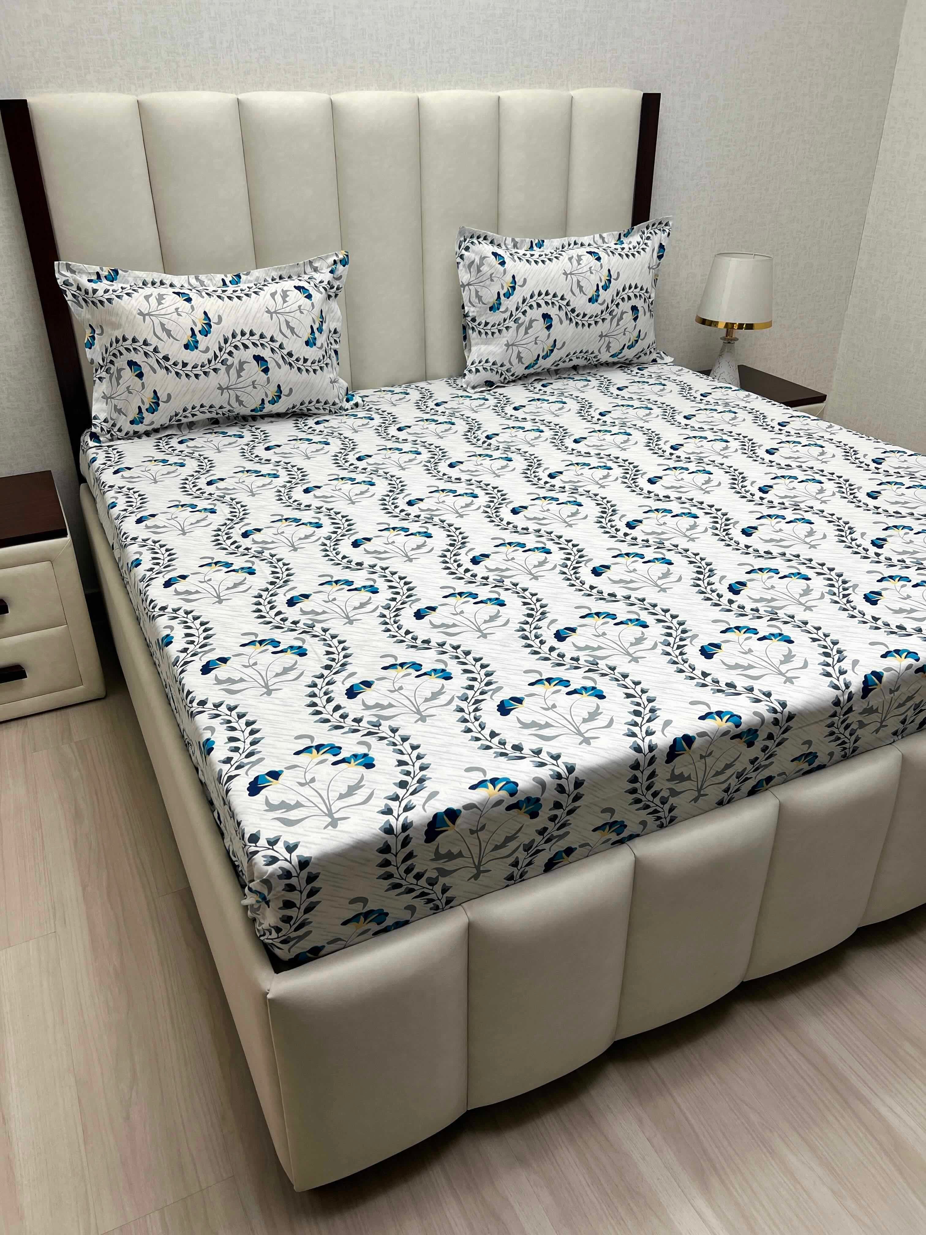 A-3908 - Pure Cotton 180 TC King Size Double Bedsheet (274X274) with Two Pillow Covers (50X76)