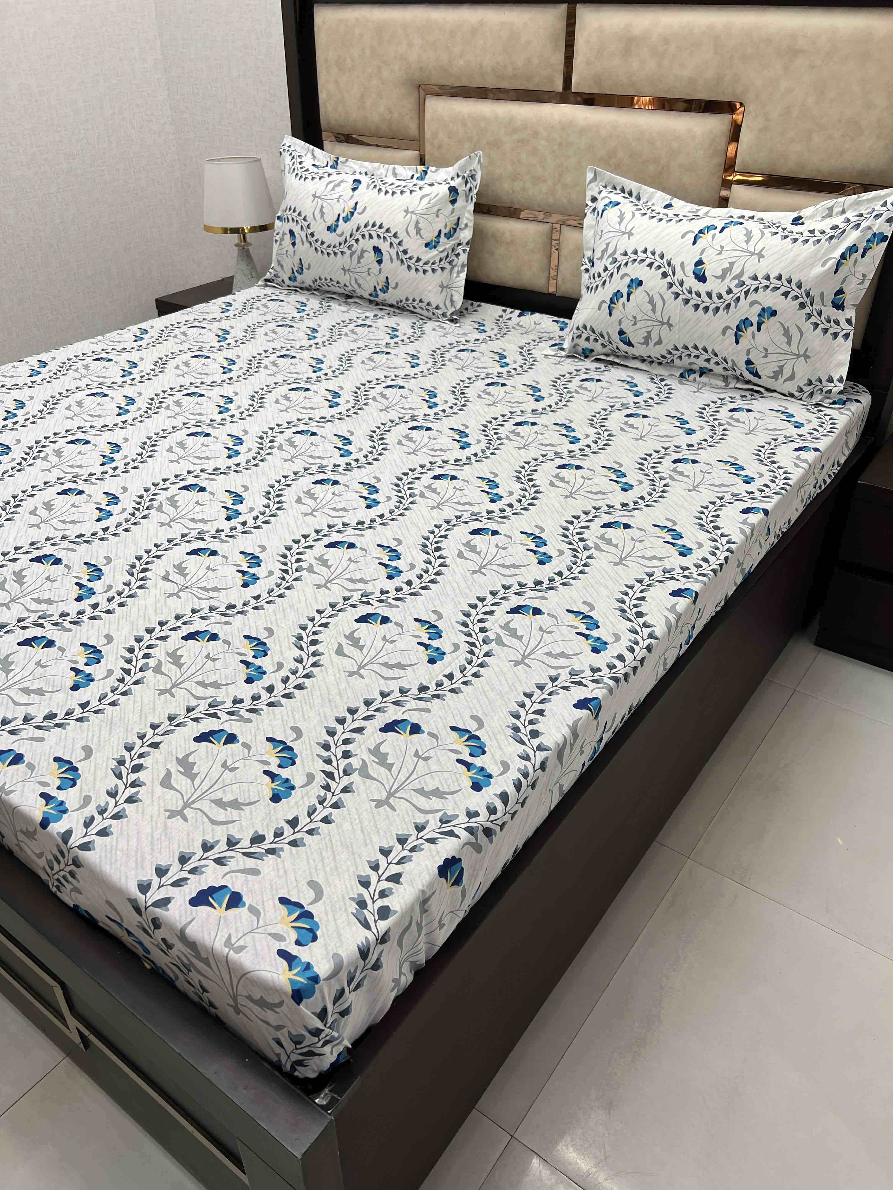 A-3908 - Pure Cotton 180 TC King Size Double Bedsheet (274X274) with Two Pillow Covers (50X76)