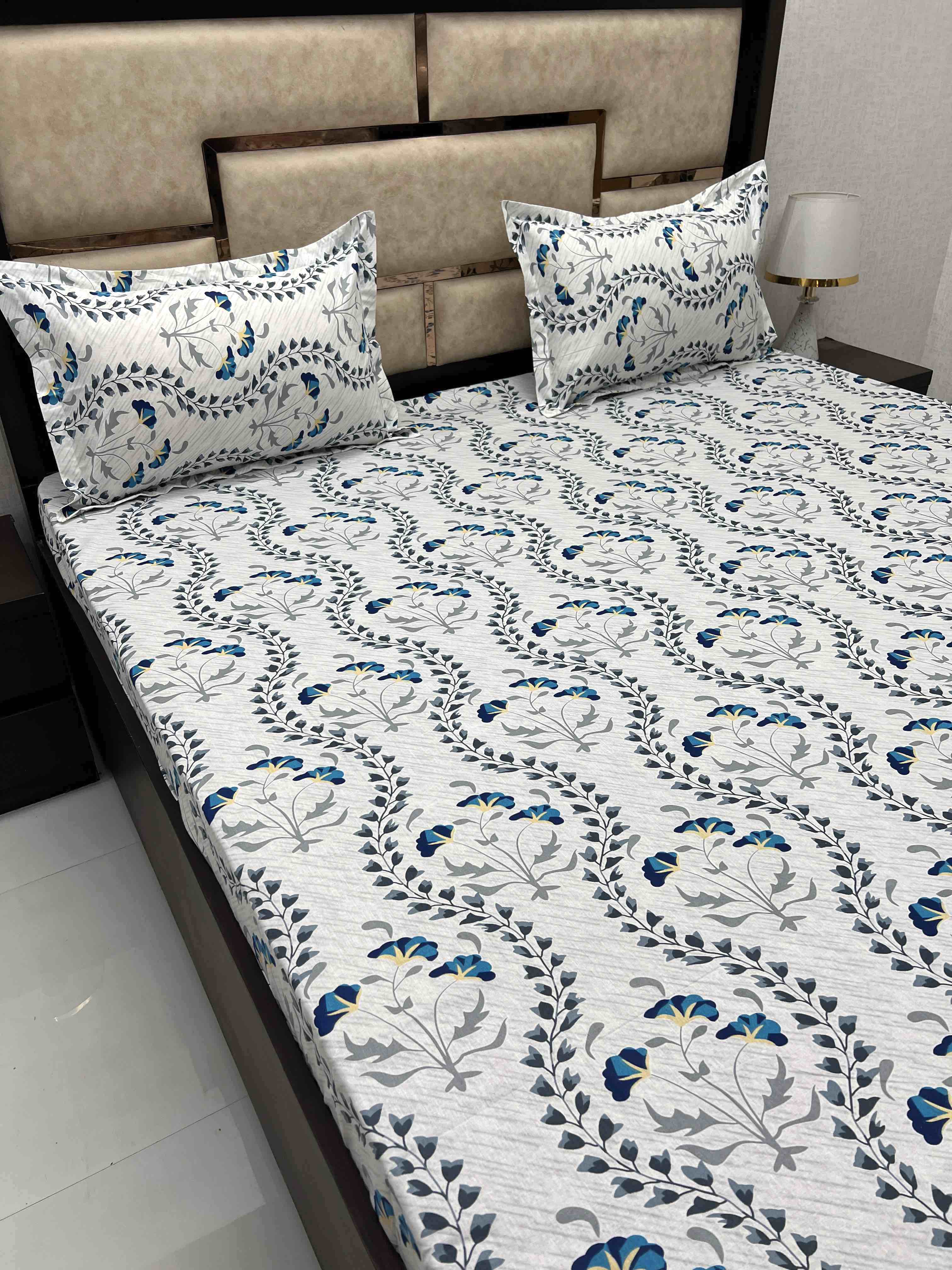 A-3908 - Pure Cotton 180 TC King Size Double Bedsheet (274X274) with Two Pillow Covers (50X76)