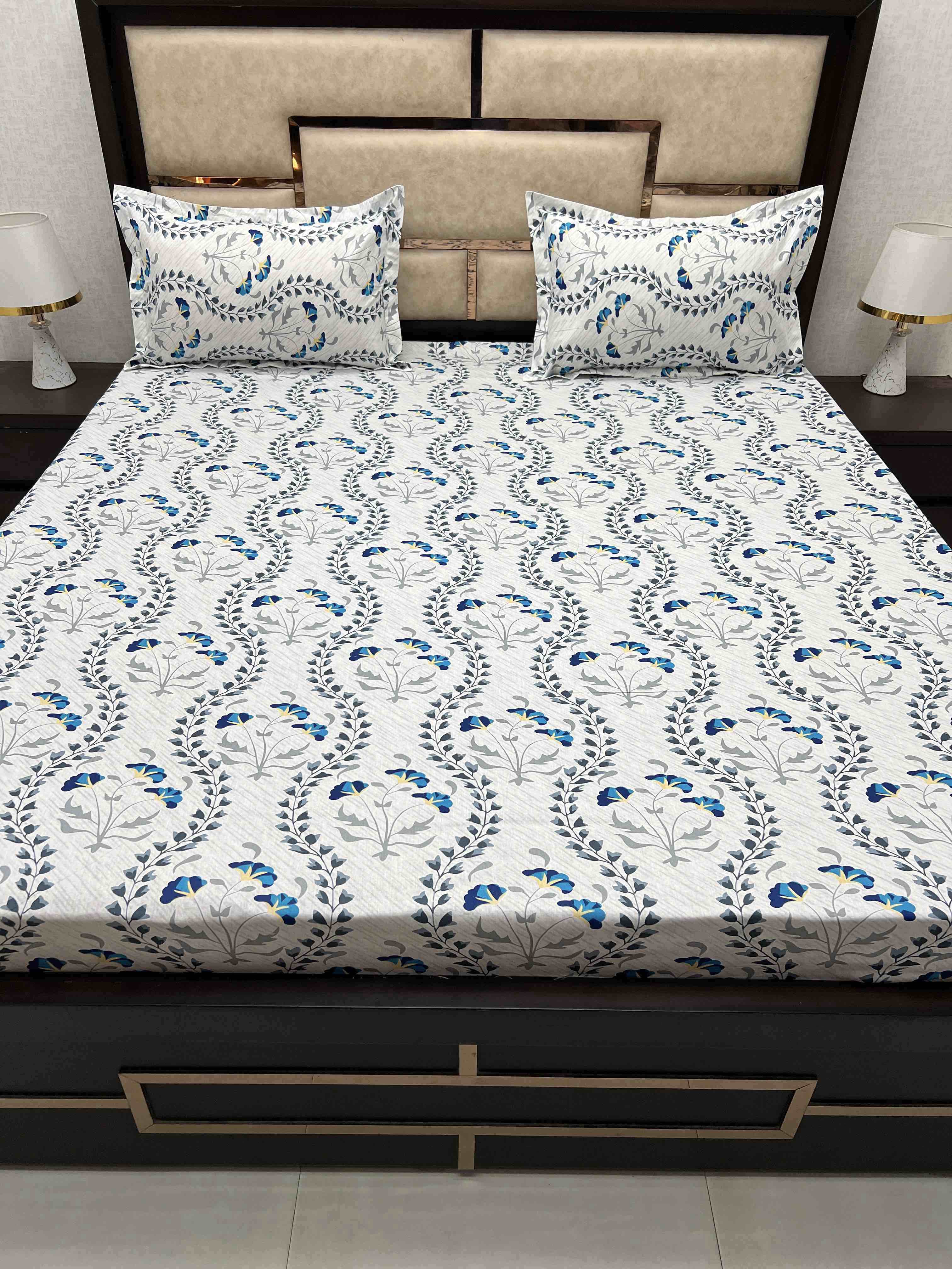 A-3908 - Pure Cotton 180 TC King Size Double Bedsheet (274X274) with Two Pillow Covers (50X76)