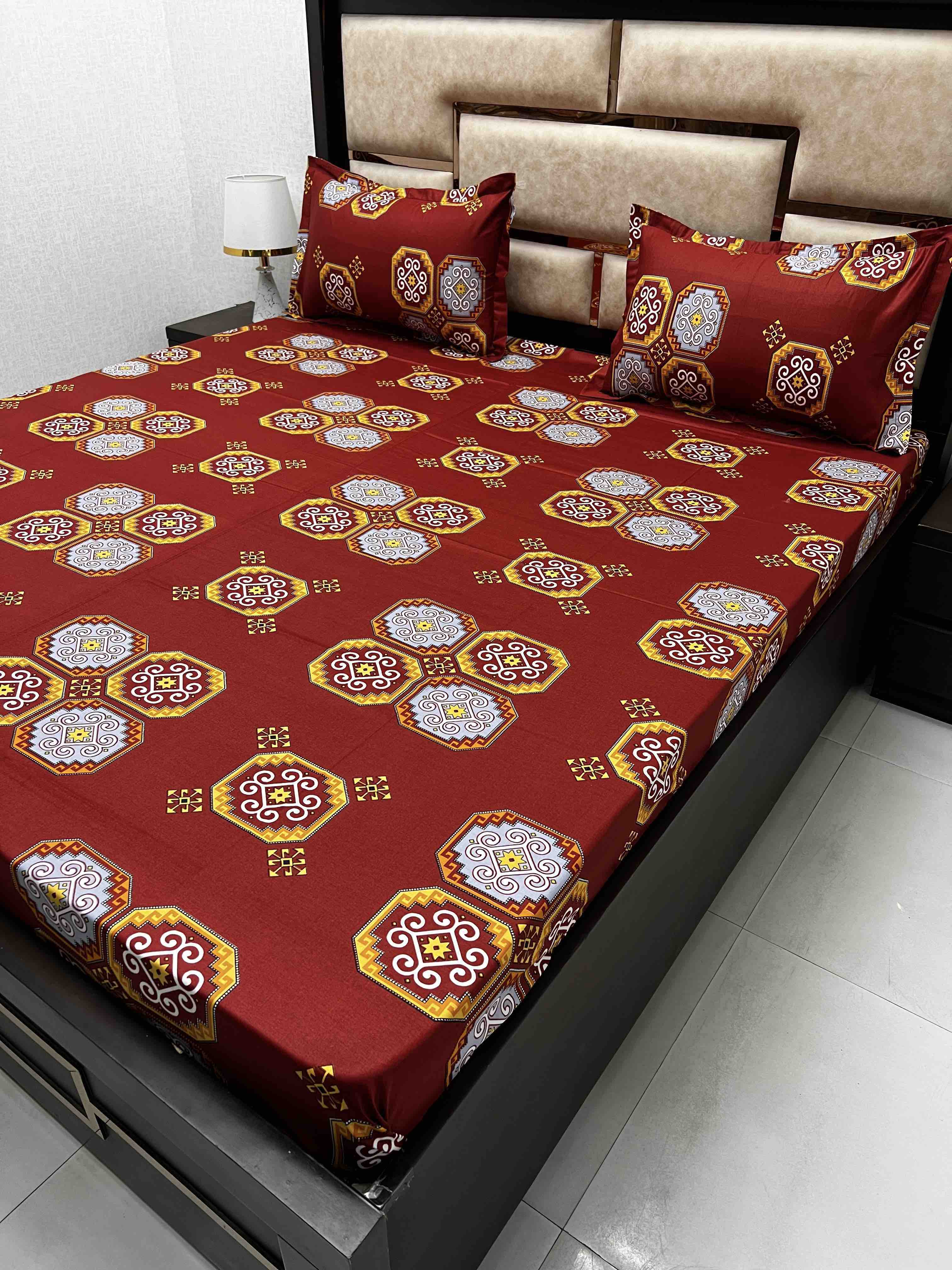 A-3910 - Pure Cotton 180 TC King Size Double Bedsheet (274X274) with Two Pillow Covers (50X76)