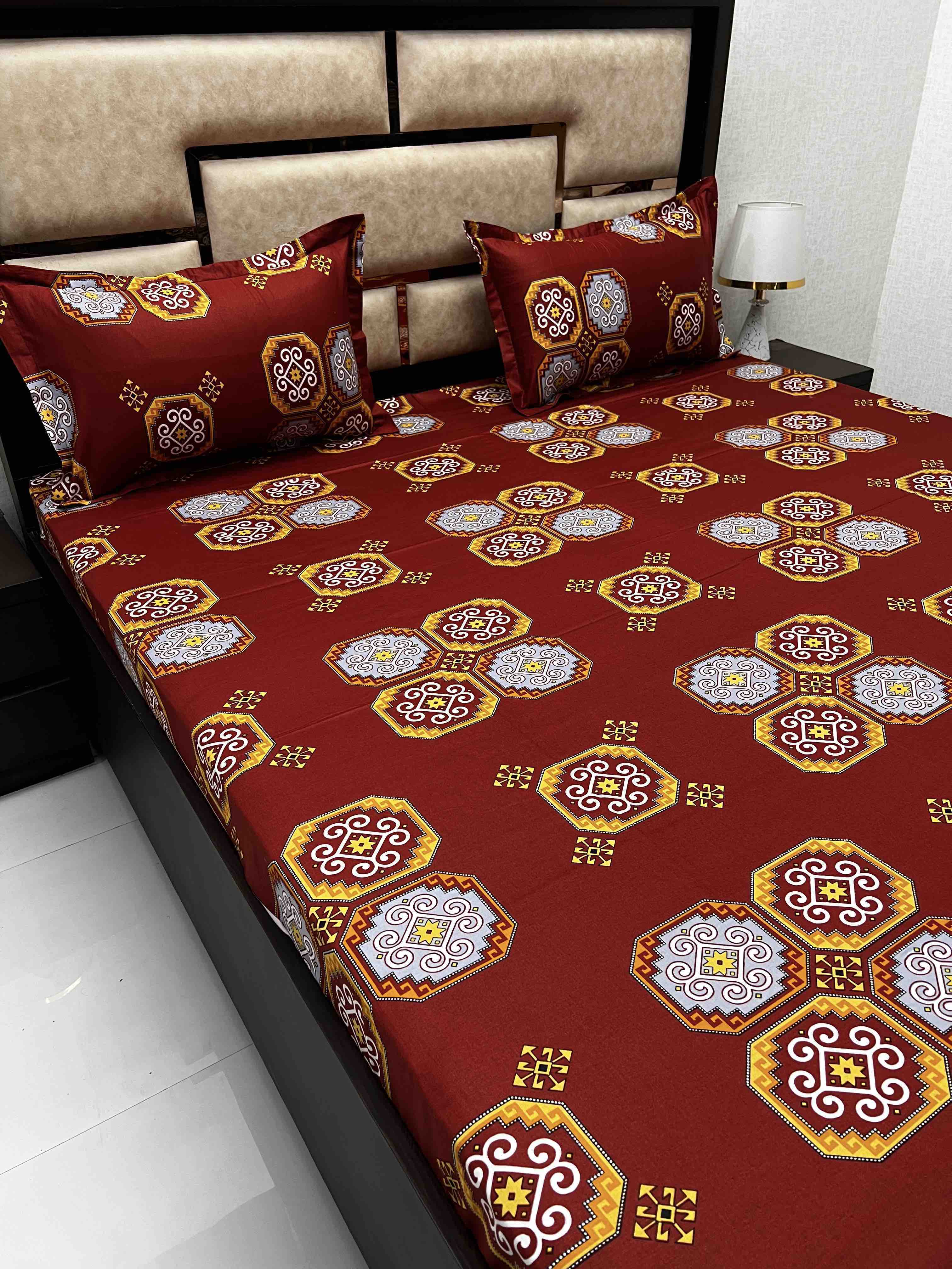 A-3910 - Pure Cotton 180 TC King Size Double Bedsheet (274X274) with Two Pillow Covers (50X76)