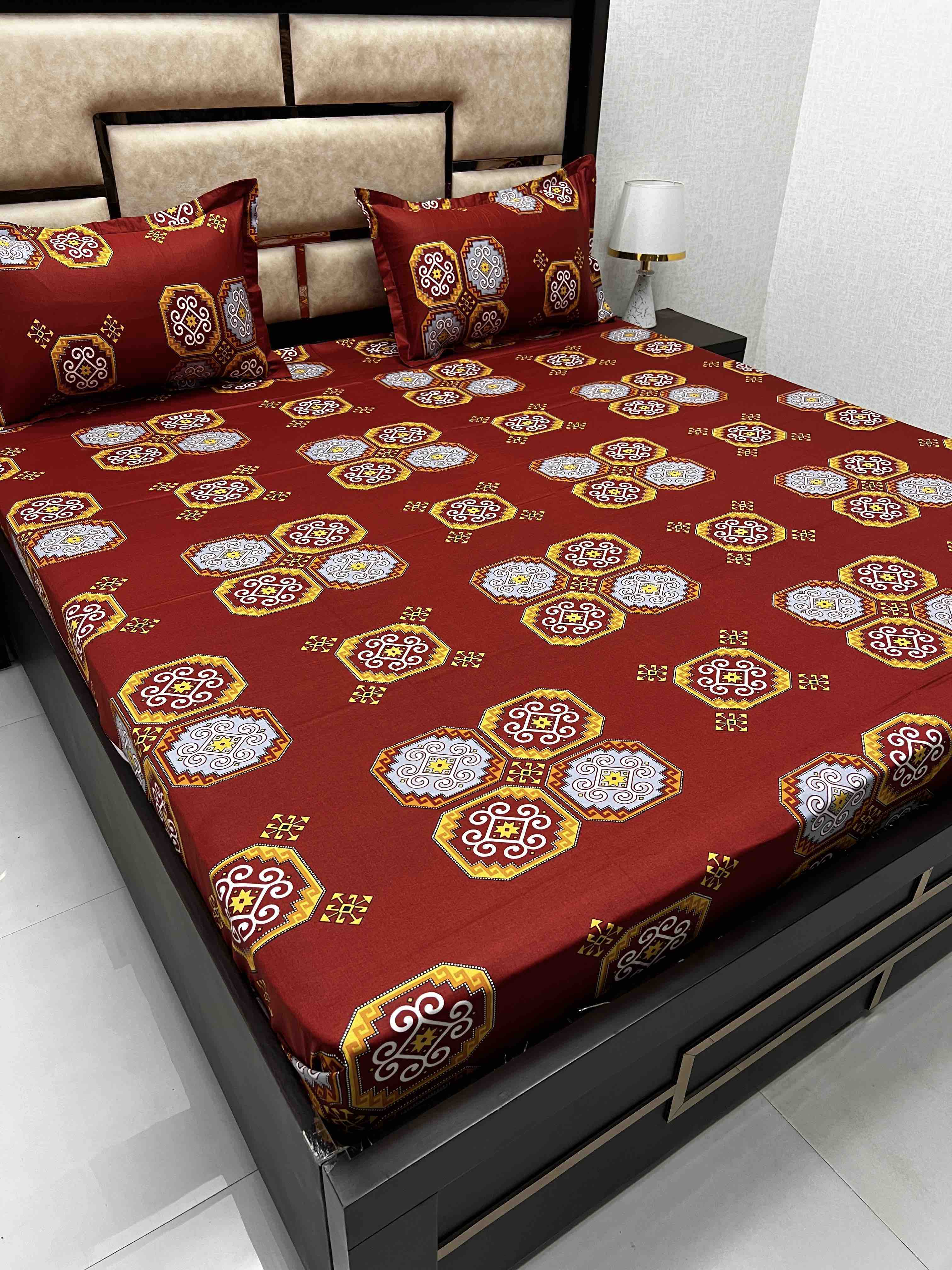 A-3910 - Pure Cotton 180 TC King Size Double Bedsheet (274X274) with Two Pillow Covers (50X76)