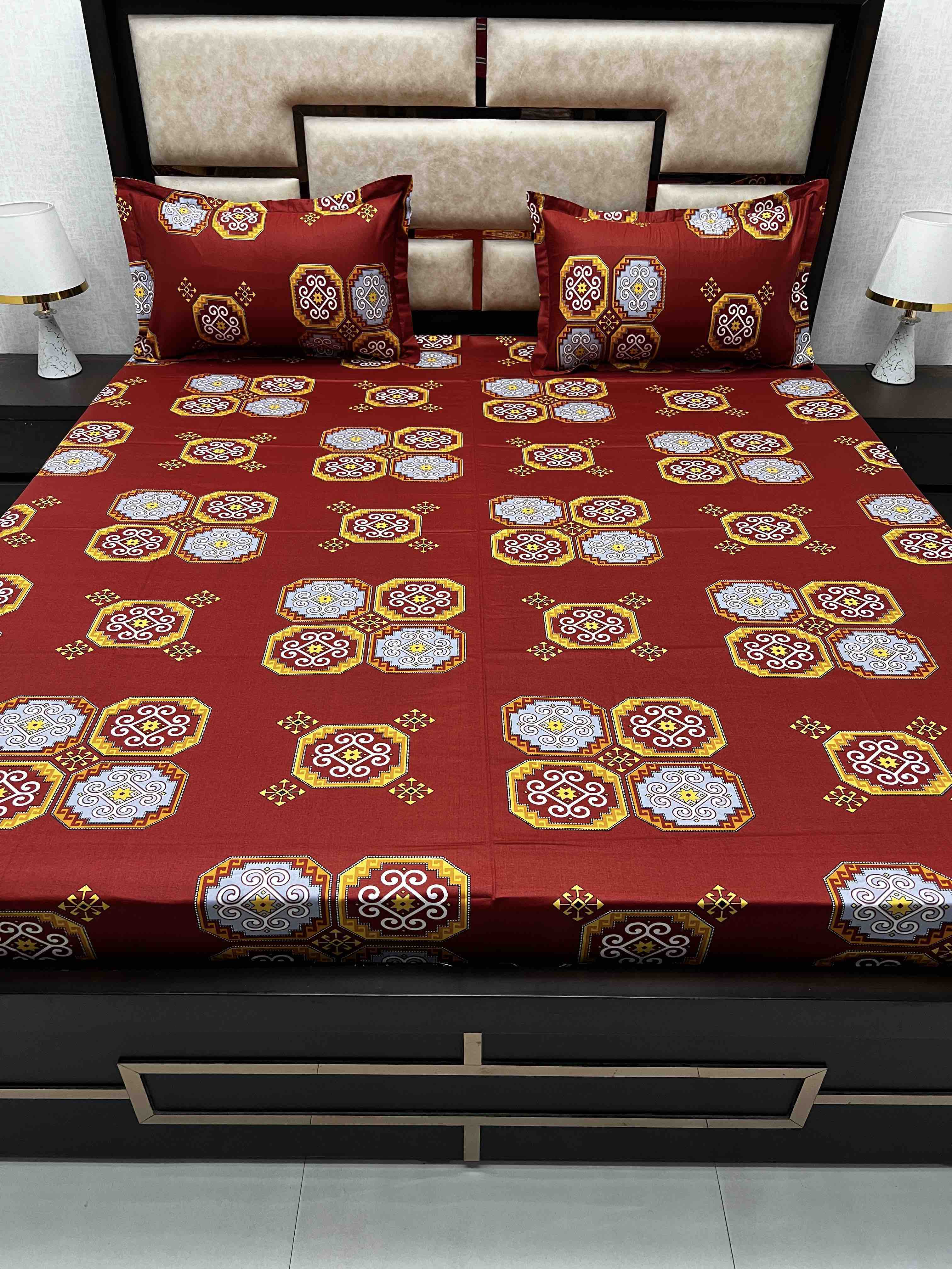 A-3910 - Pure Cotton 180 TC King Size Double Bedsheet (274X274) with Two Pillow Covers (50X76)