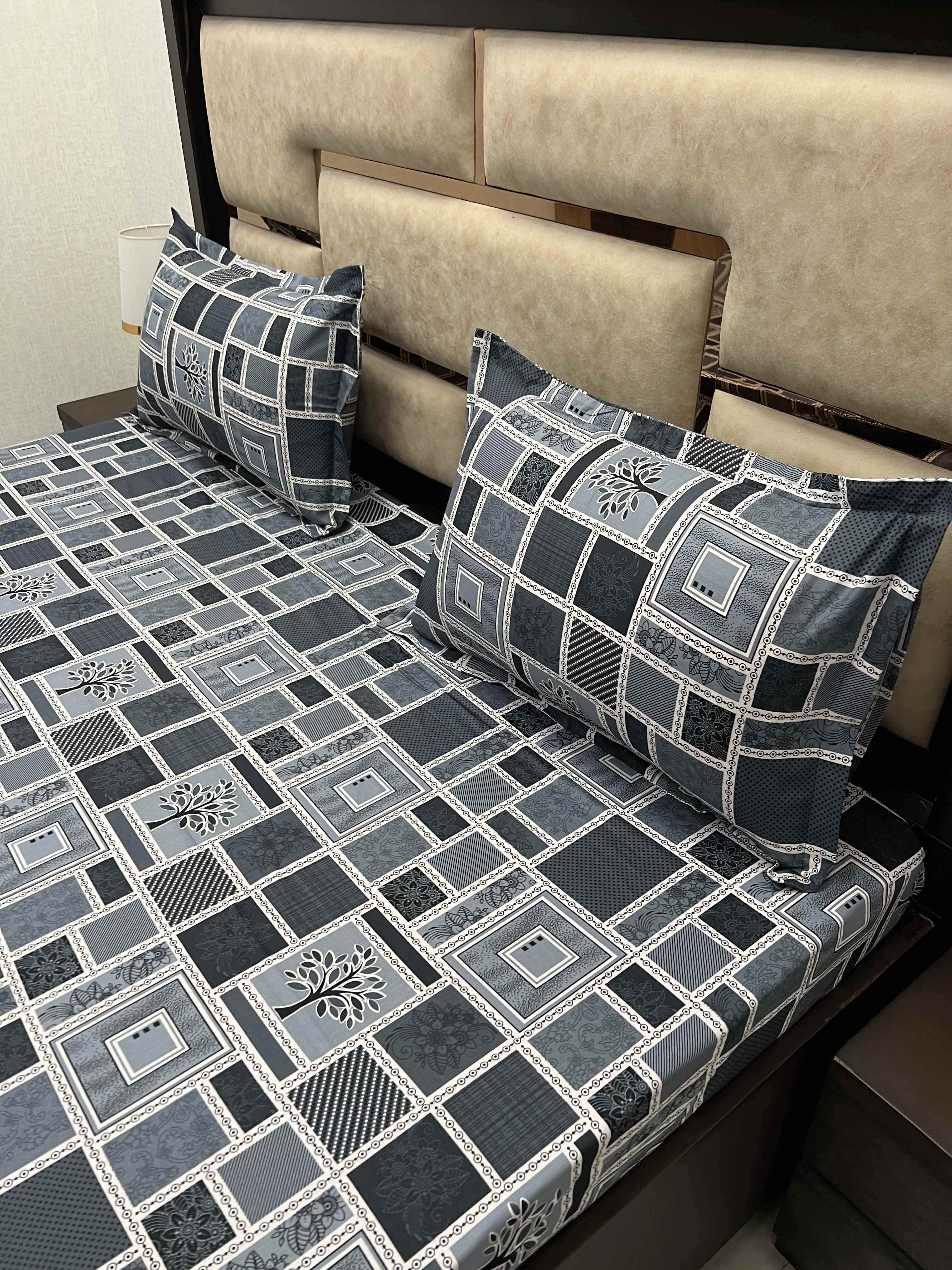 A-3924 - Pure Cotton 180 TC King Size Double Bedsheet (274X274) with Two Pillow Covers (50X76)