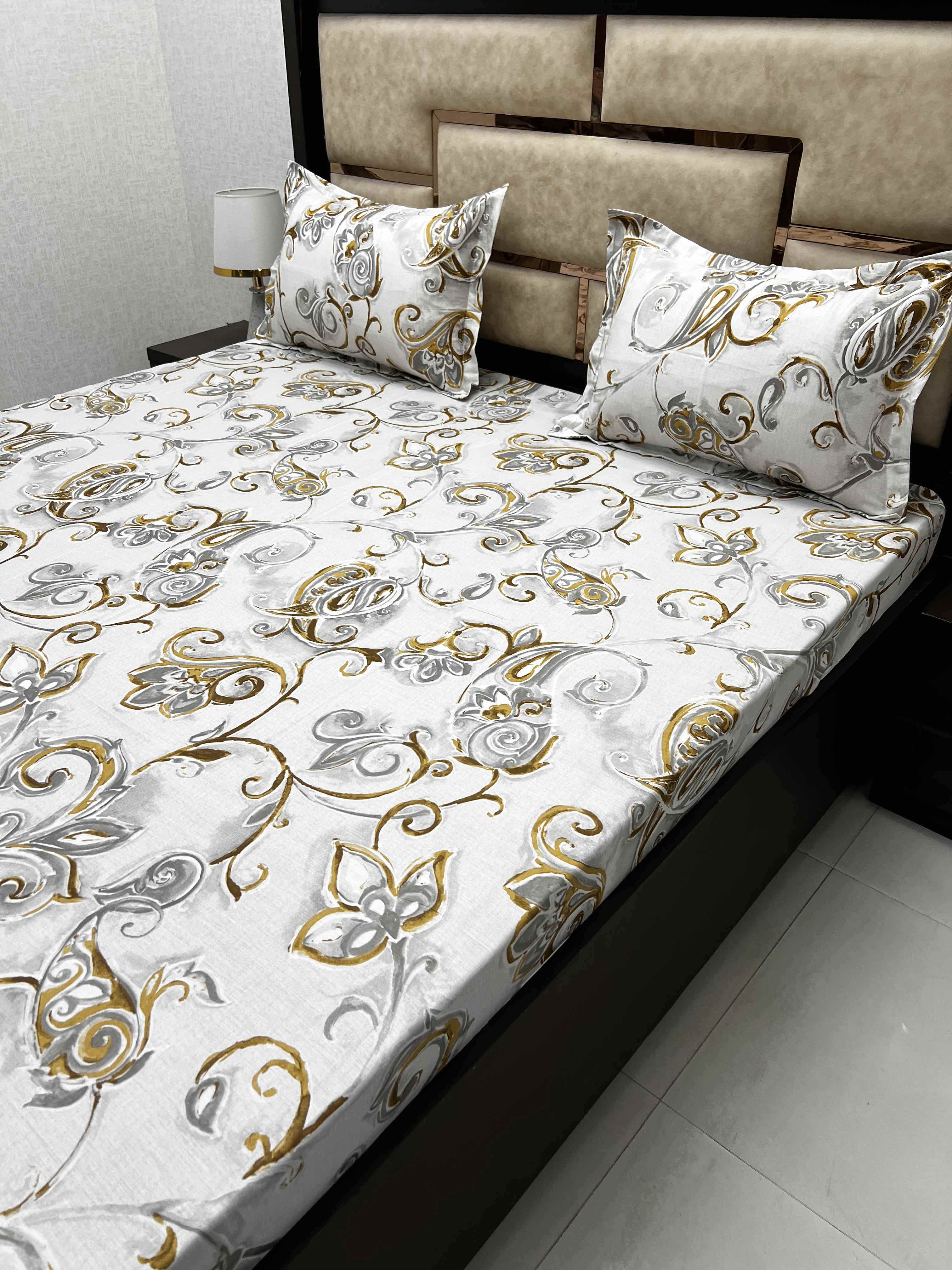 A-3930 - Pure Cotton 180 TC King Size Double Bedsheet (274X274) with Two Pillow Covers (50X76)