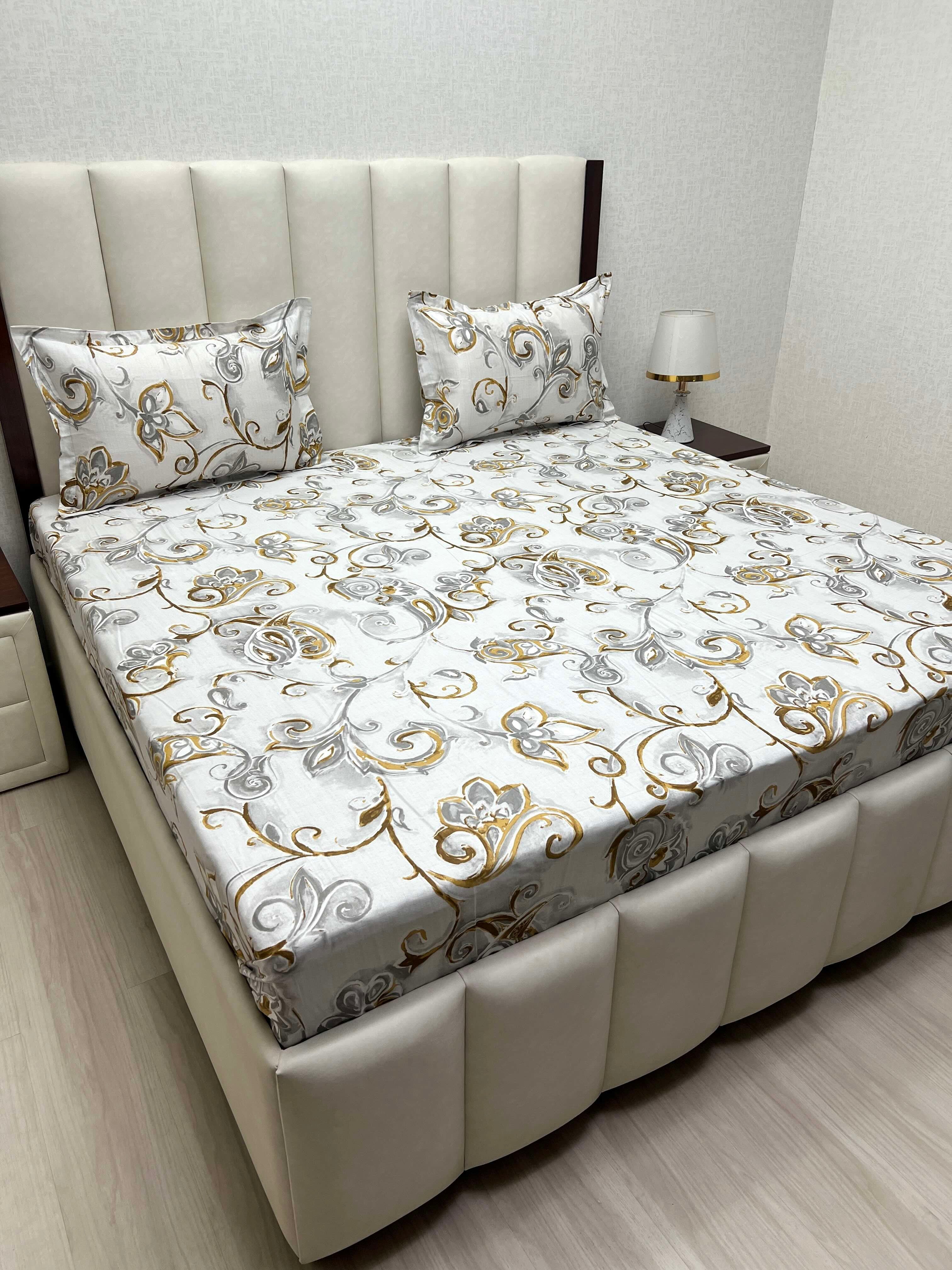 A-3930 - Pure Cotton 180 TC King Size Double Bedsheet (274X274) with Two Pillow Covers (50X76)