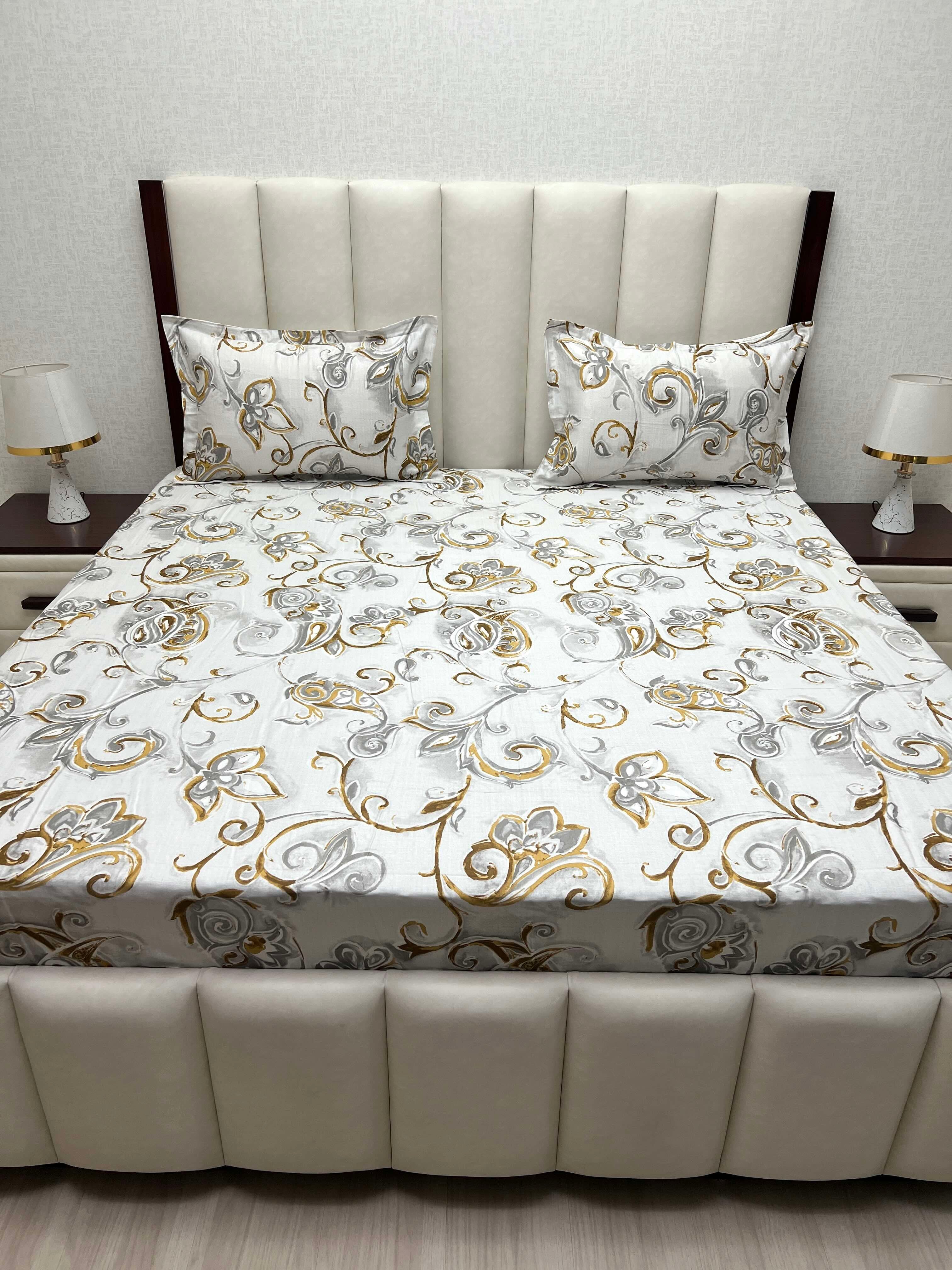 A-3930 - Pure Cotton 180 TC King Size Double Bedsheet (274X274) with Two Pillow Covers (50X76)