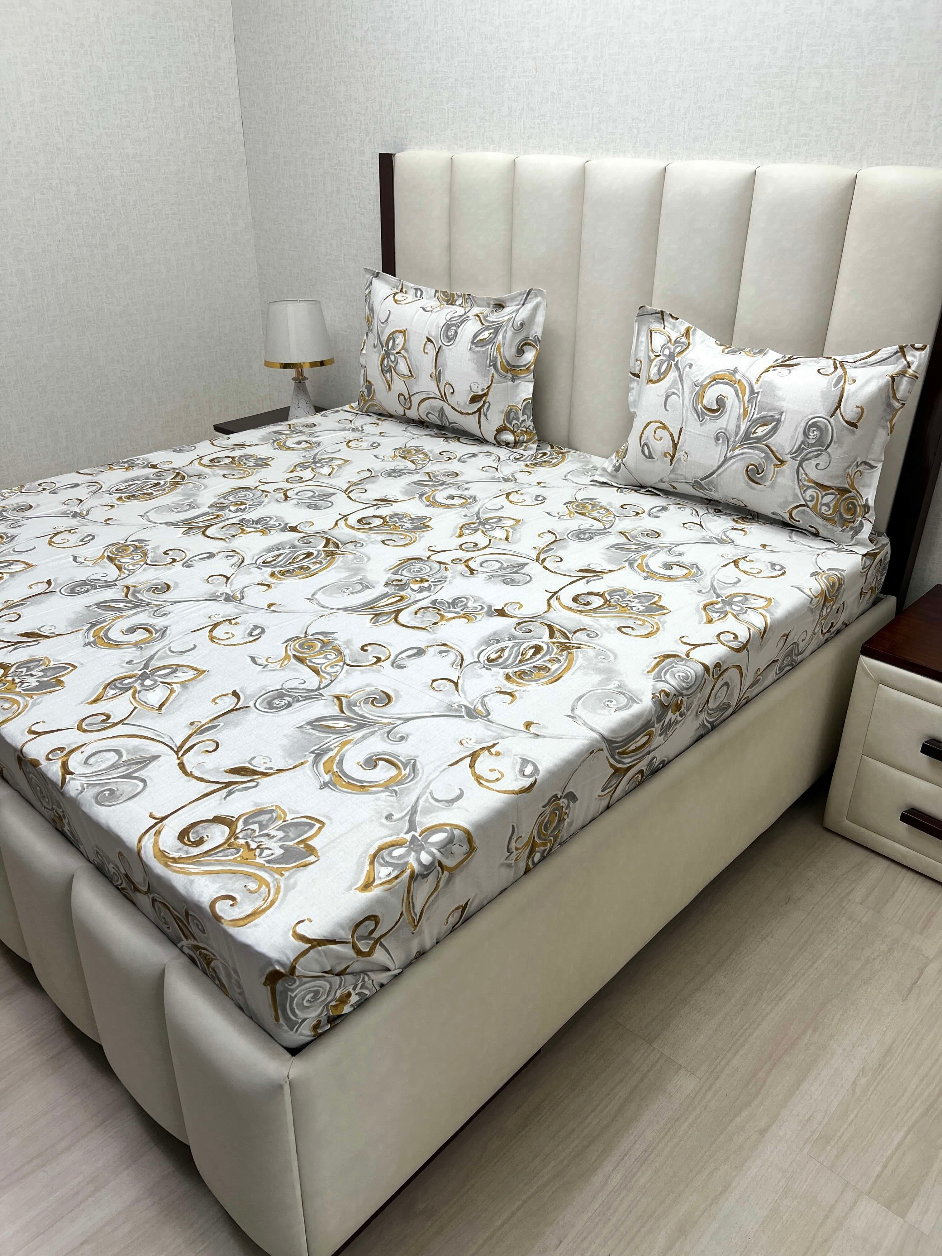 A-3930 - Pure Cotton 180 TC King Size Double Bedsheet (274X274) with Two Pillow Covers (50X76)