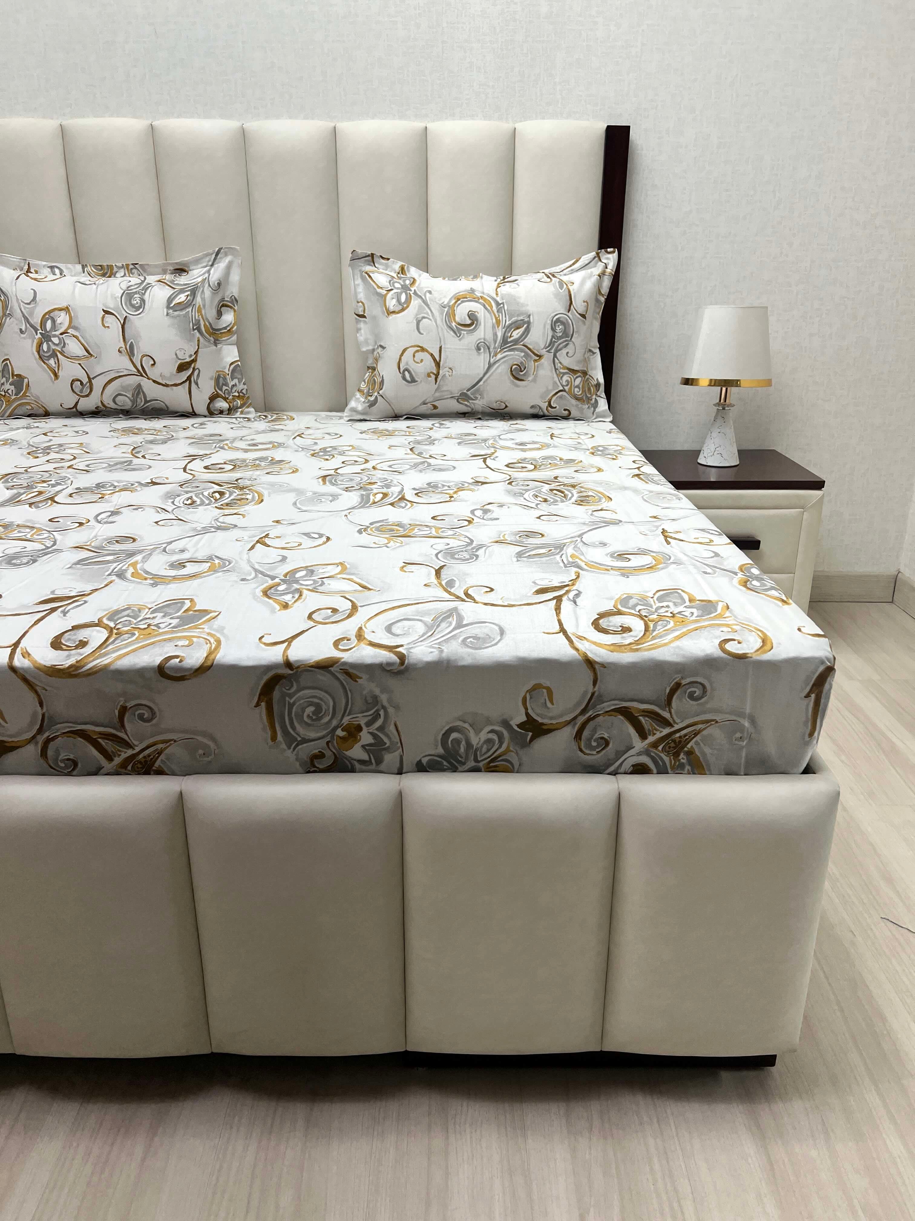 A-3930 - Pure Cotton 180 TC King Size Double Bedsheet (274X274) with Two Pillow Covers (50X76)
