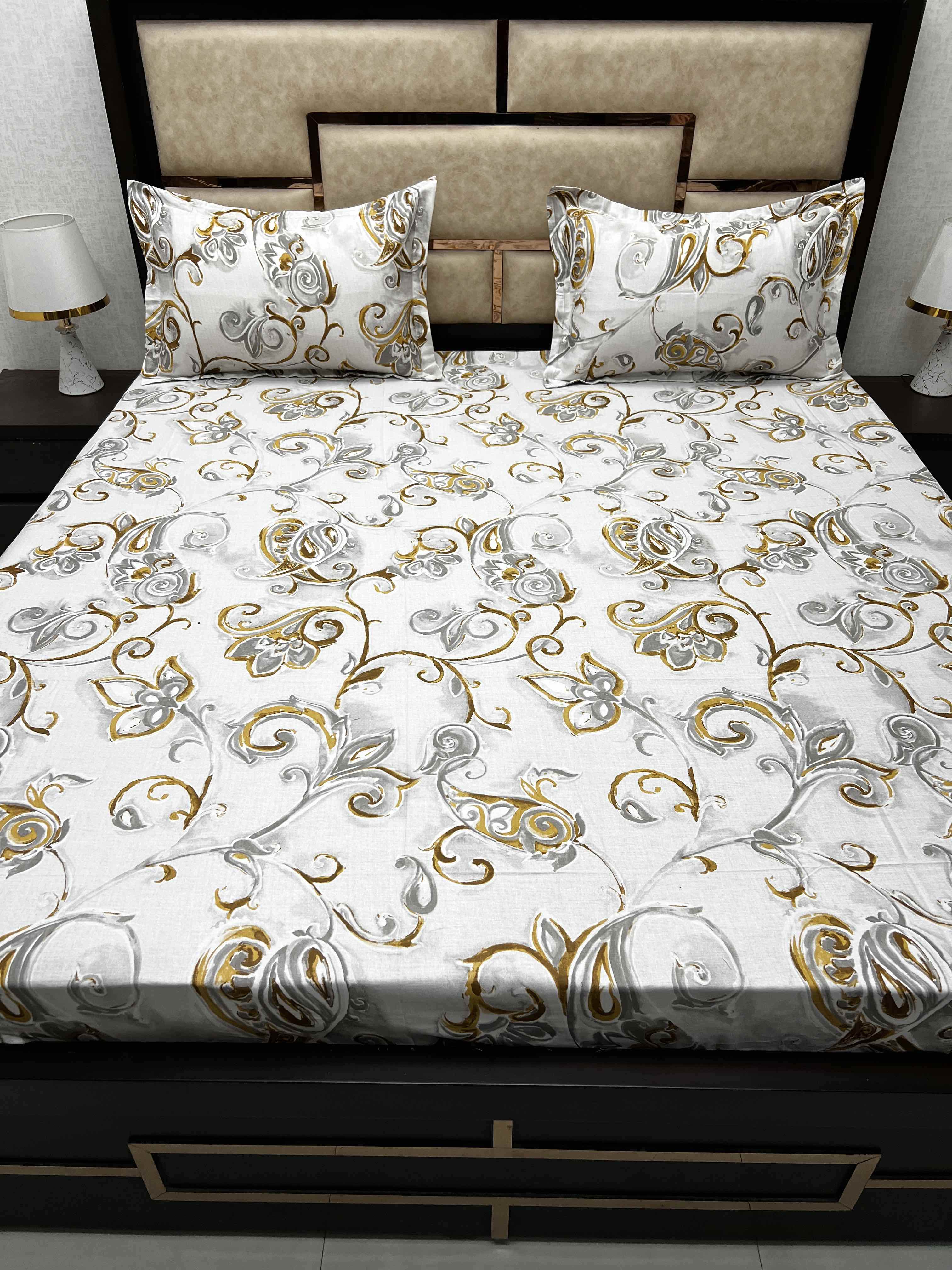 A-3930 - Pure Cotton 180 TC King Size Double Bedsheet (274X274) with Two Pillow Covers (50X76)