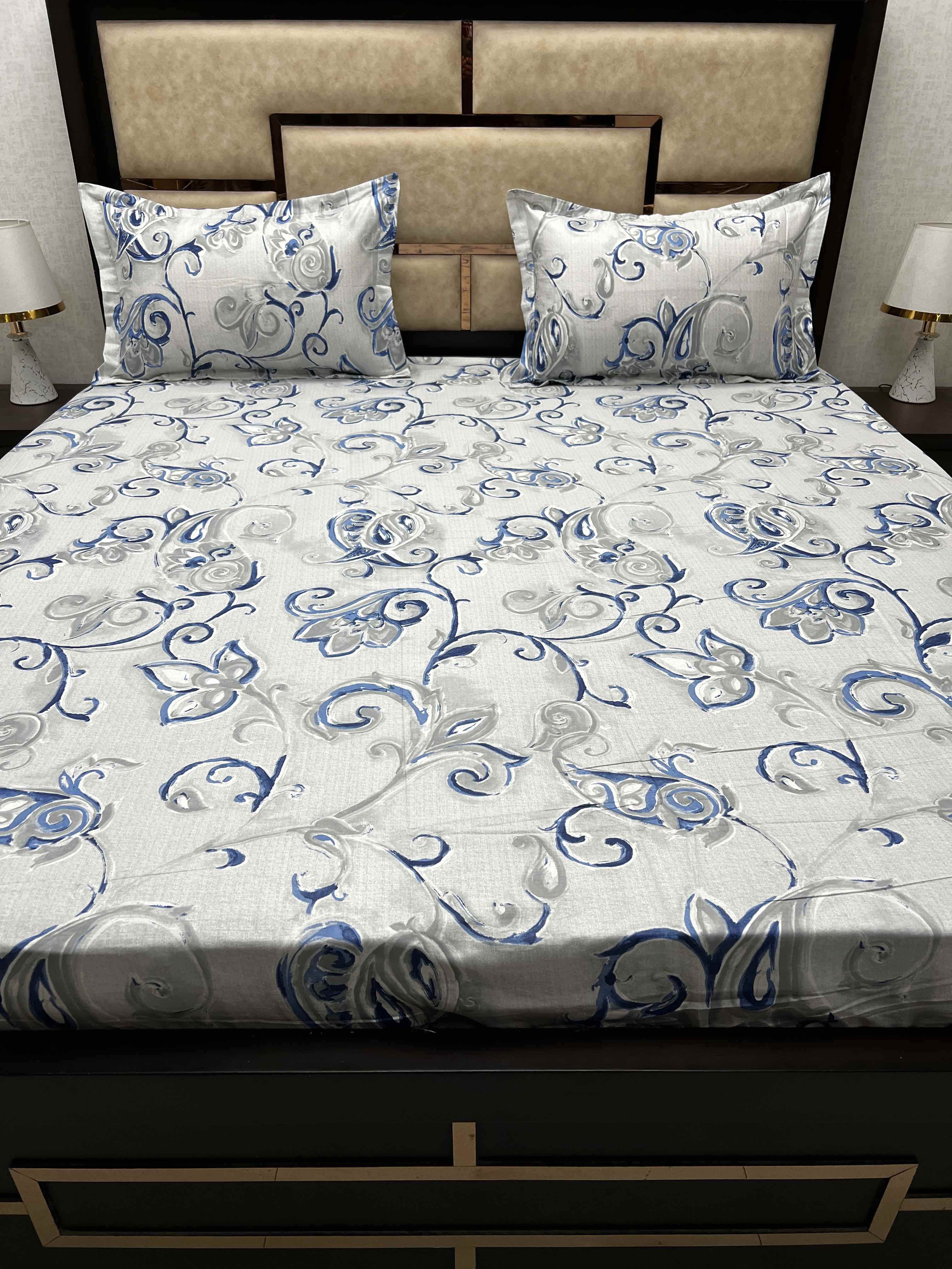 A-3932 - Pure Cotton 180 TC King Size Double Bedsheet (274X274) with Two Pillow Covers (50X76)